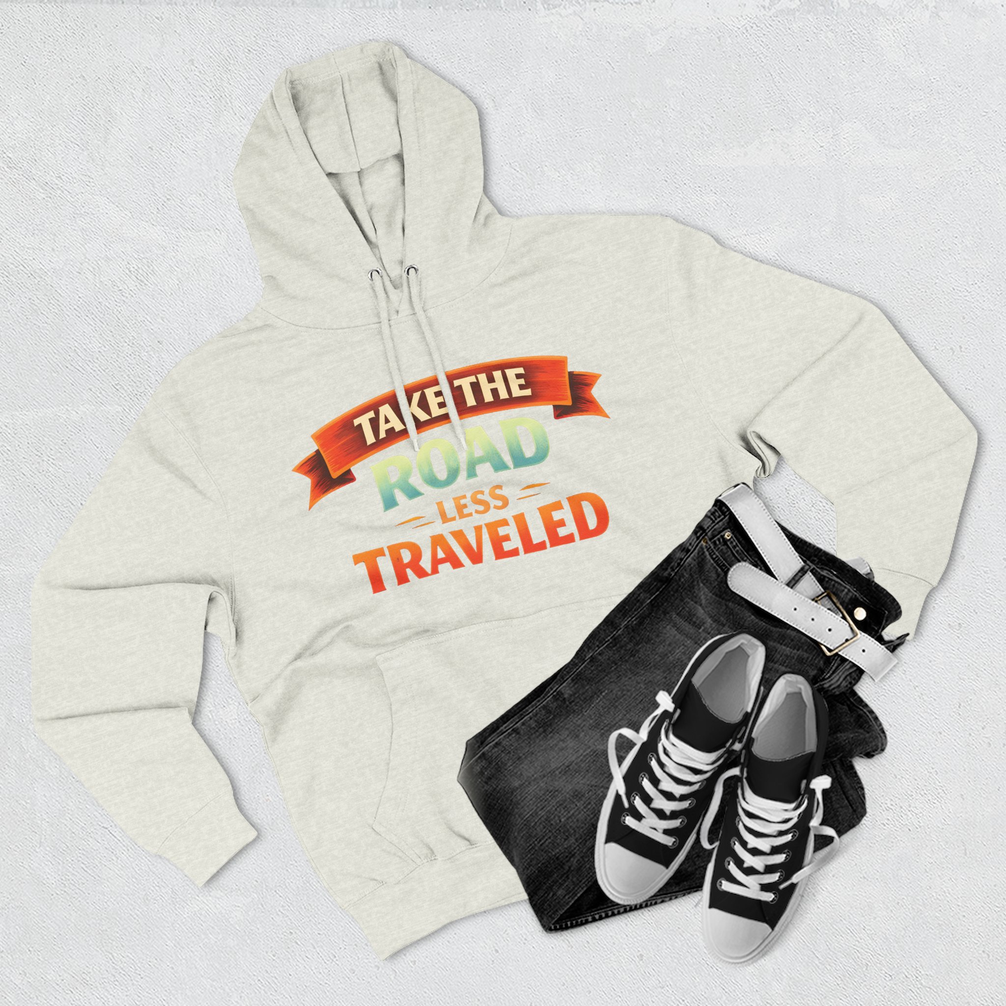 Three-Panel Fleece Hoodie - "Take The Road Less Traveled" Design Scenic-Line