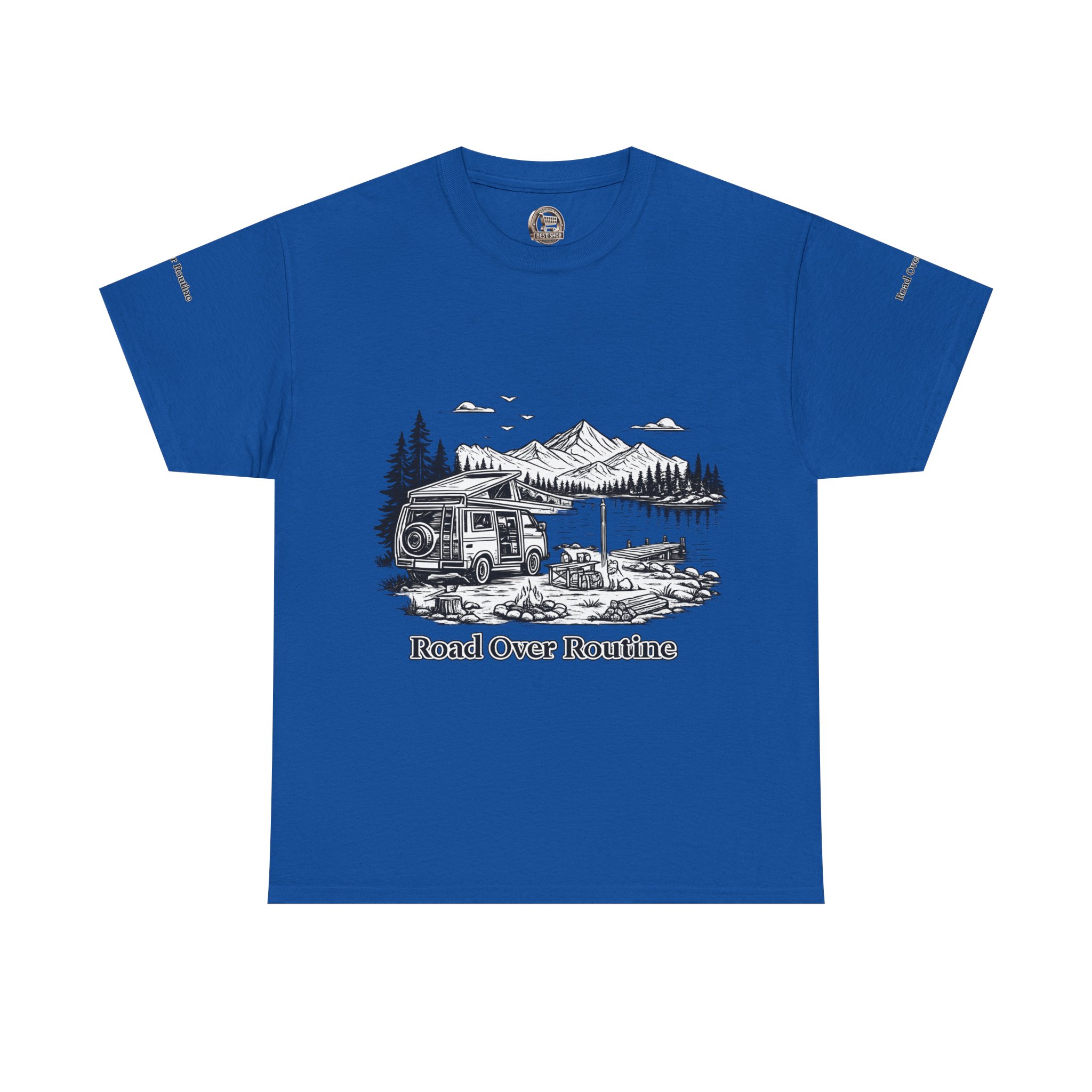 Unisex Heavy Cotton Tee — "Road Over Routine" Design Minimal-Line