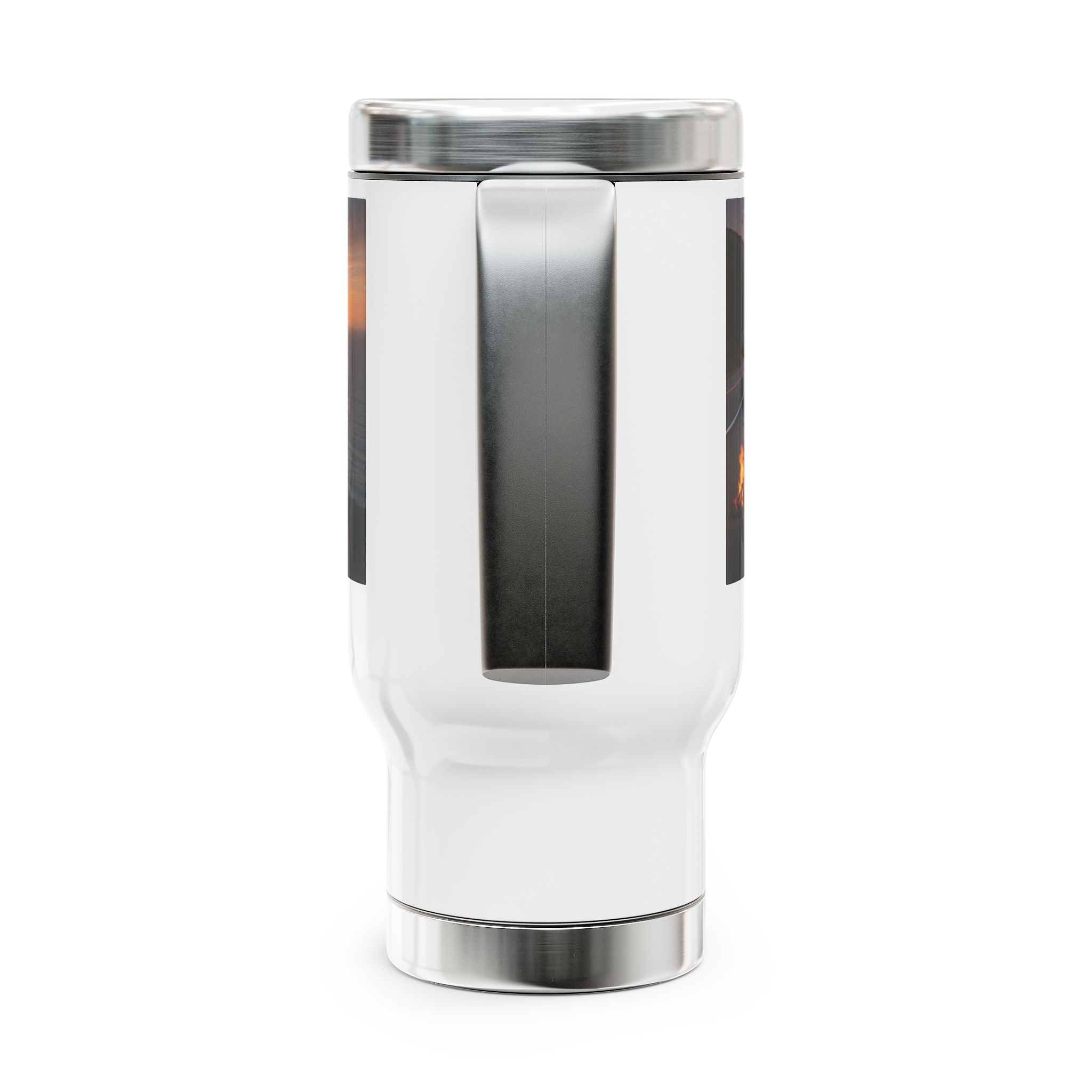 Stainless Steel Travel Mug with Handle, 14oz - "Wander where the wifi is weak"