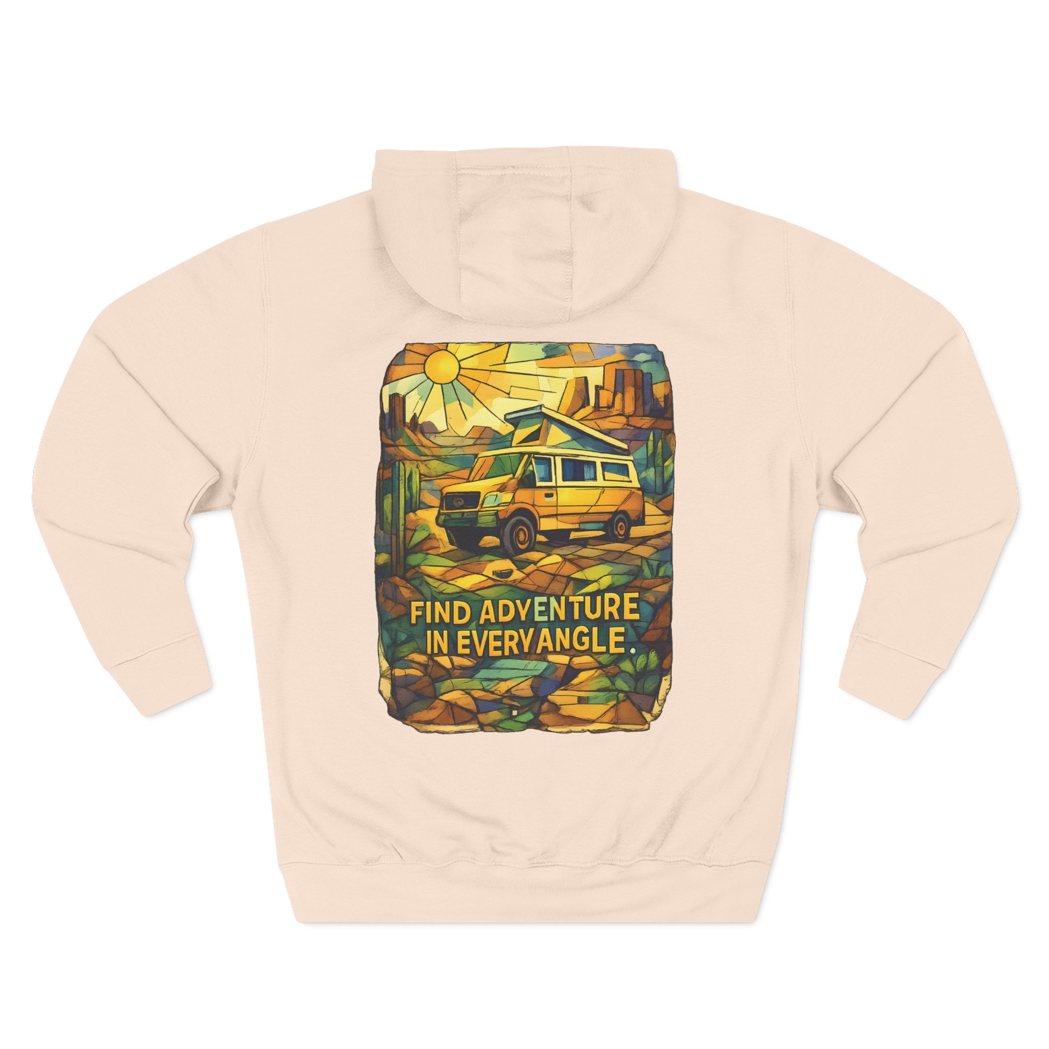 Three-Panel Fleece Hoodie - "Find Adventure In Every Corner" Design Cubic-Line