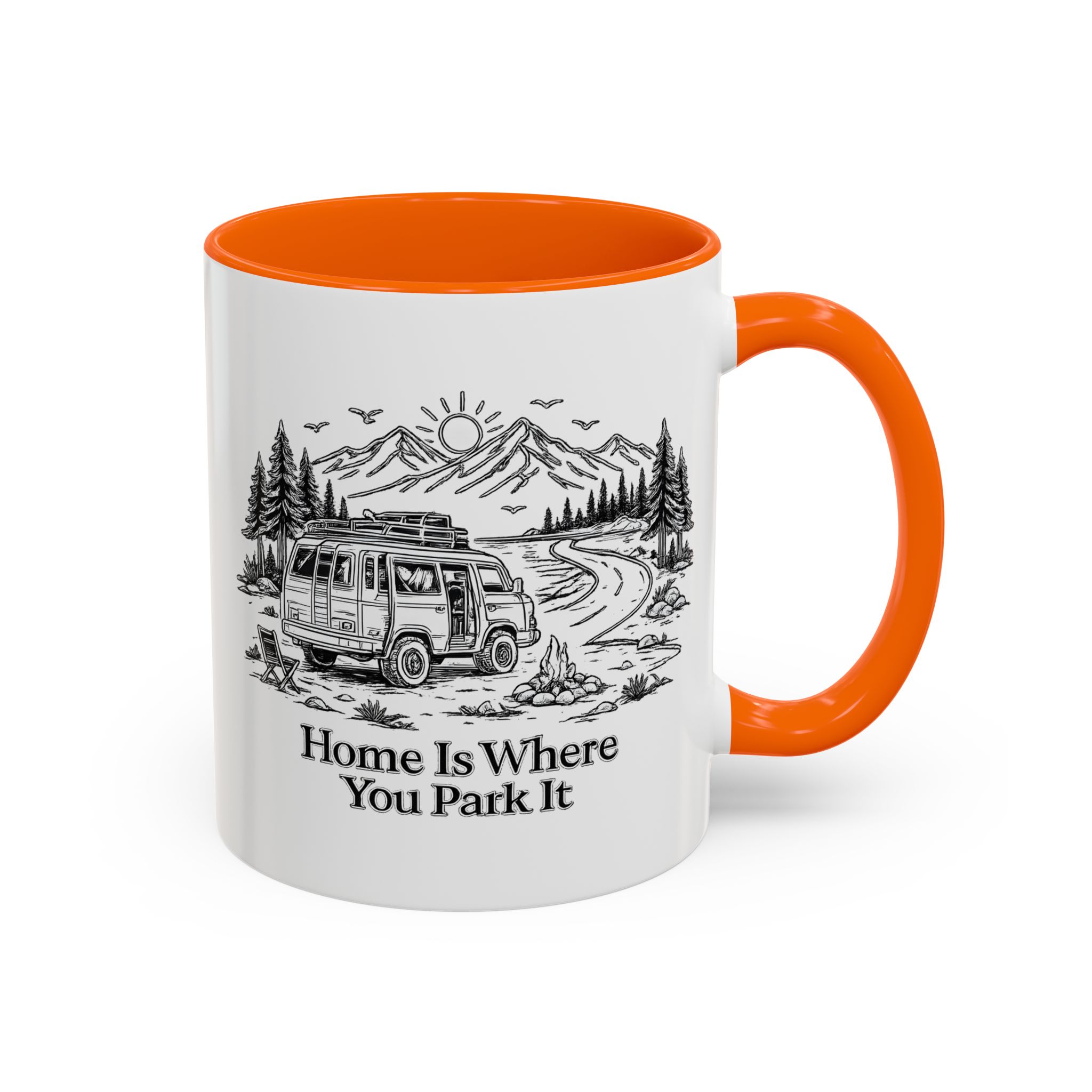 Accent Coffee Mug (11, 15oz) — "Home Is Where You Park It" Design Minimal-Line