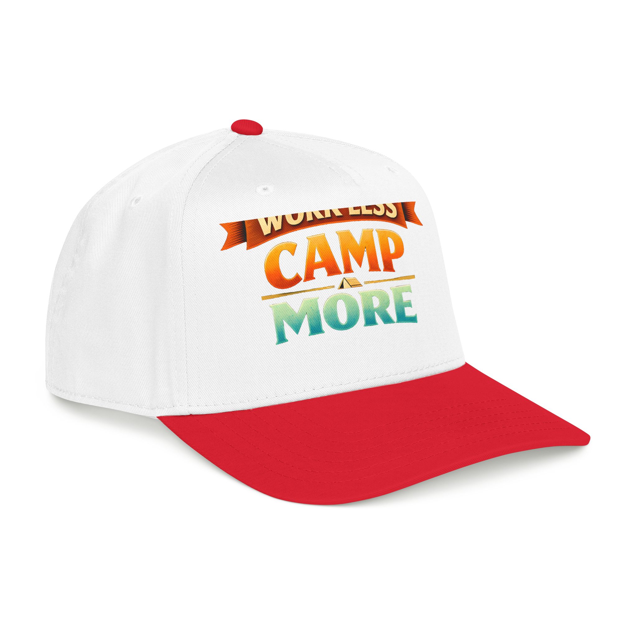 Baseball Cap - "Work Less-Camp More" Design Scenic-Line