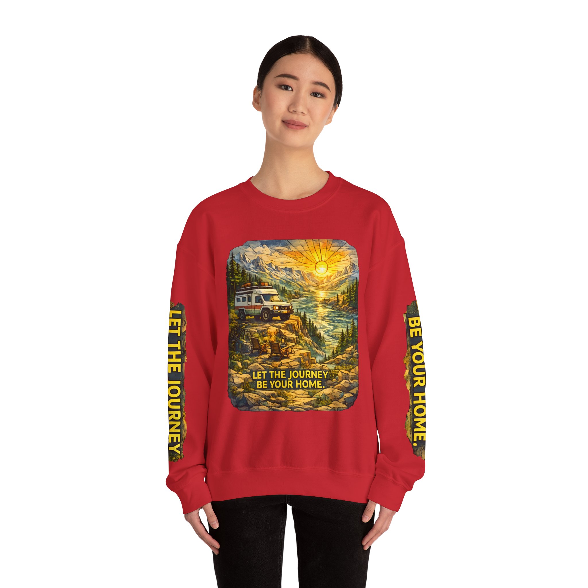 Unisex Heavy Blend™ Crewneck Sweatshirt — "Let The Journey Be Your Home" Design Cubic-Line