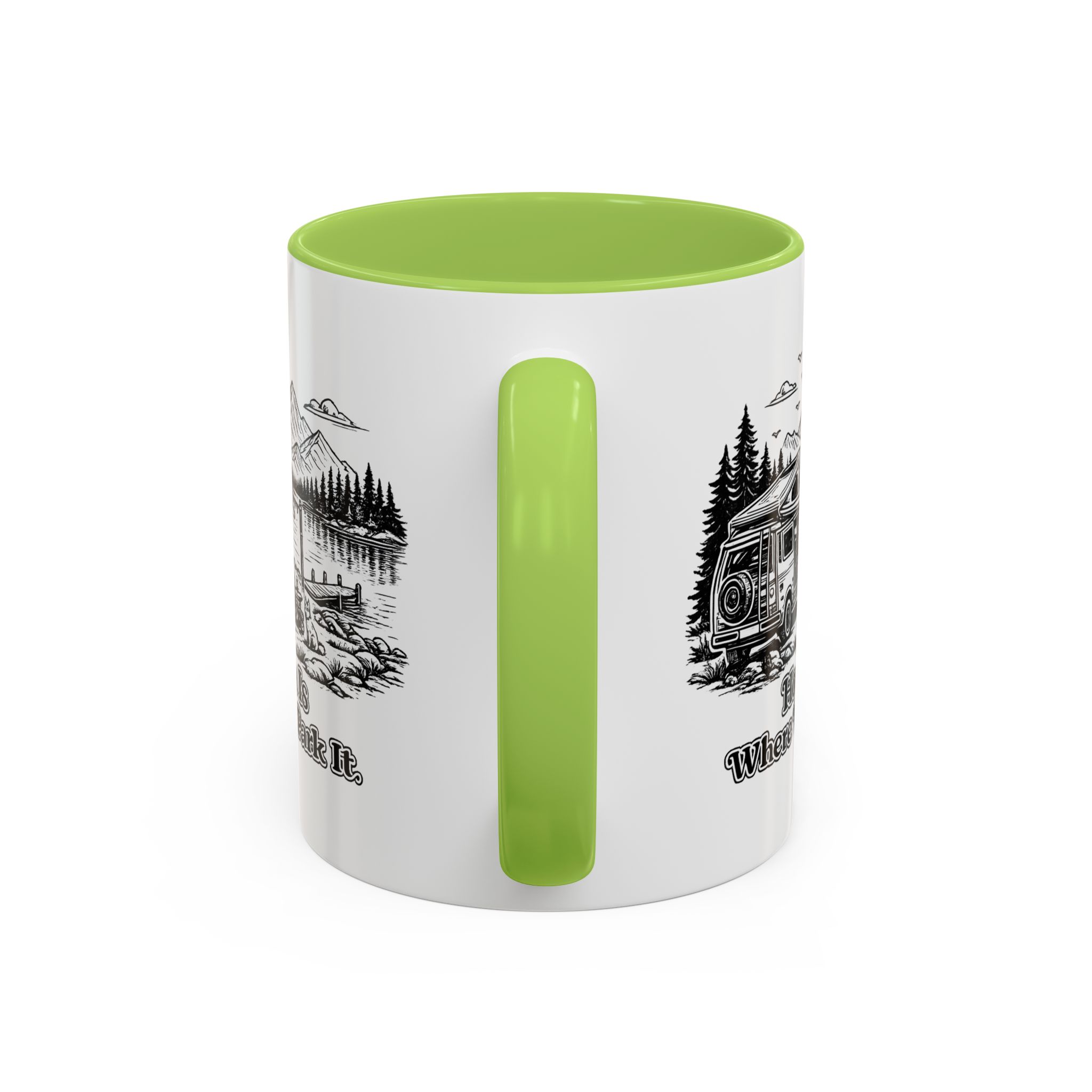 Accent Coffee Mug (11, 15oz) — "Home Is Where You Park It" Design Minimal-Line