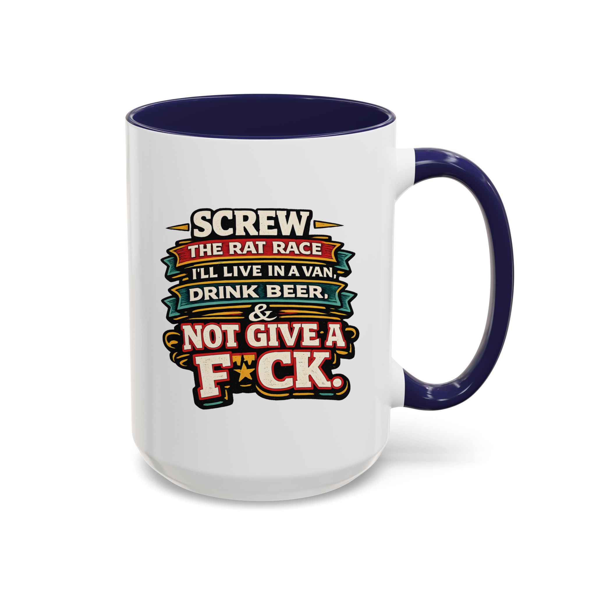 Accent Coffee Mug (11, 15oz) — "Screw The Rat Race" Design F**K-Line