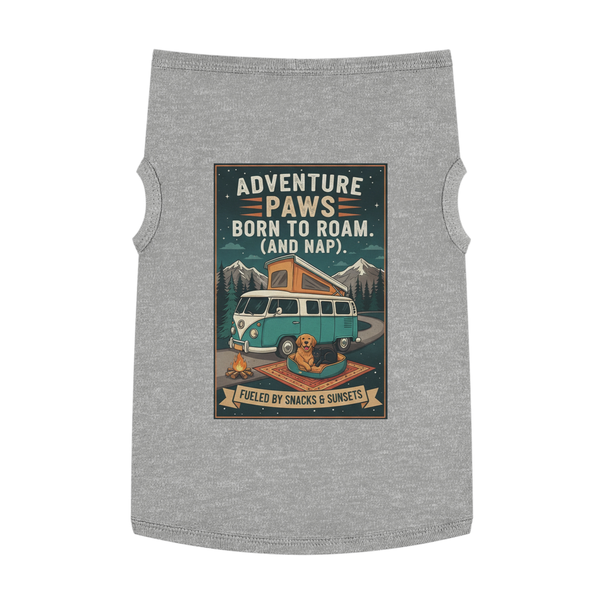 Pet Tank Top — "Adventure Paws Born to Roam (And Nap)" Camping Dog Shirt