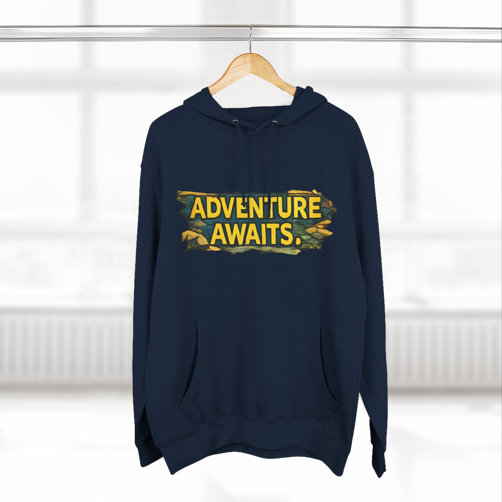 Three-Panel Fleece Hoodie - "Adventure Awaits" Design Cubic-Line