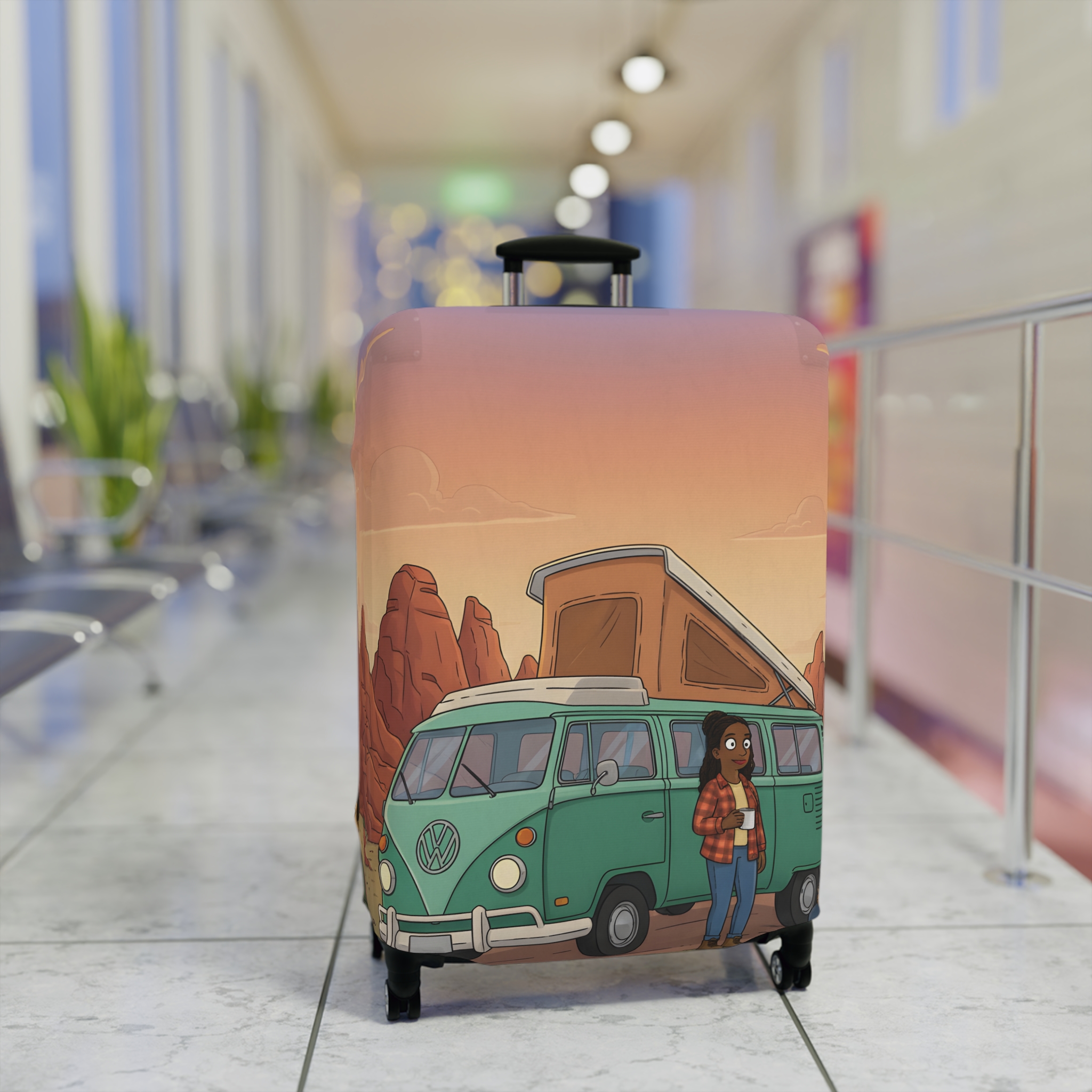 Luggage Cover — Adventure Camper Sketch Travel Suitcase(Design Sitcom-Line)