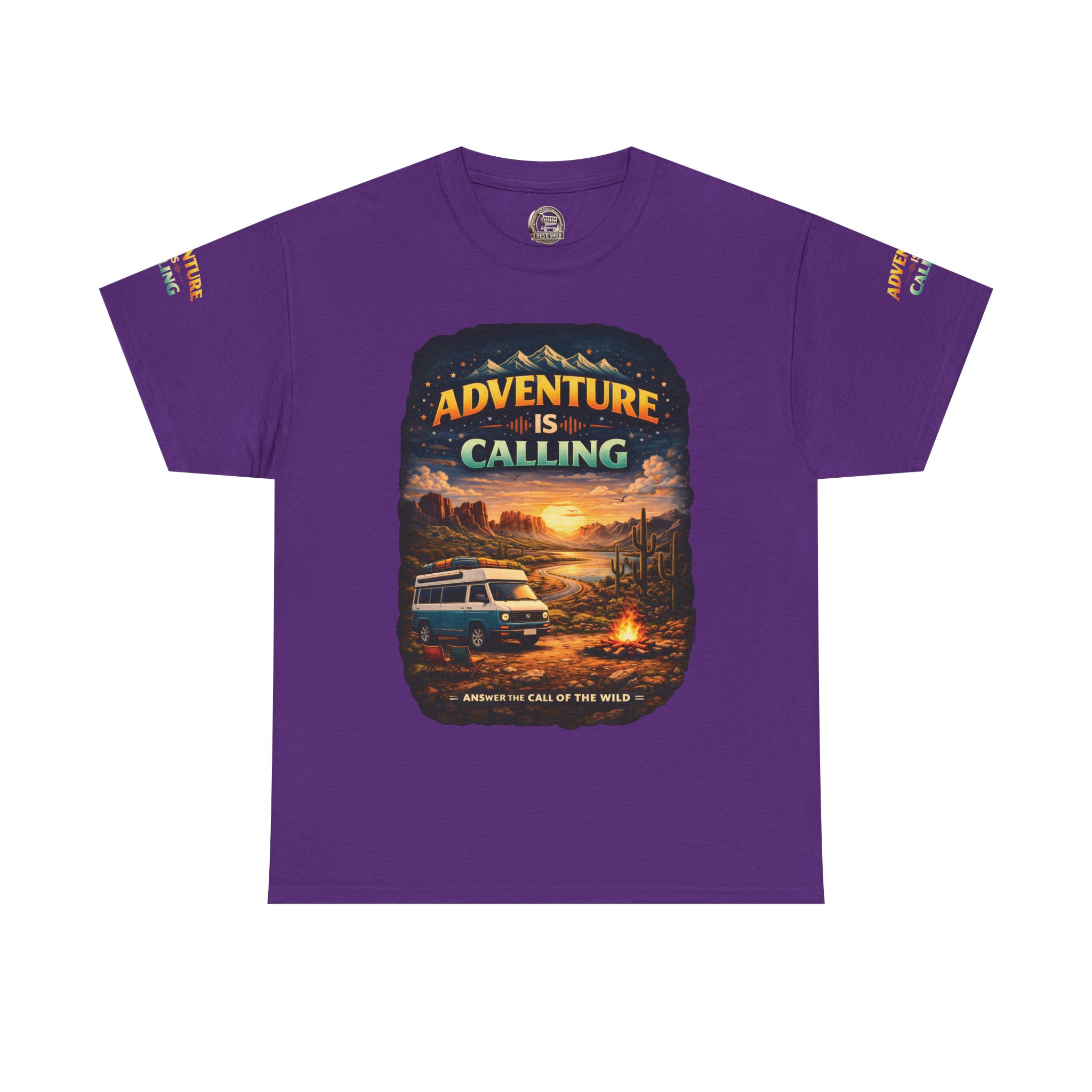 Unisex Heavy Cotton Tee — "Adventure Is Calling" Design Scenic-Line