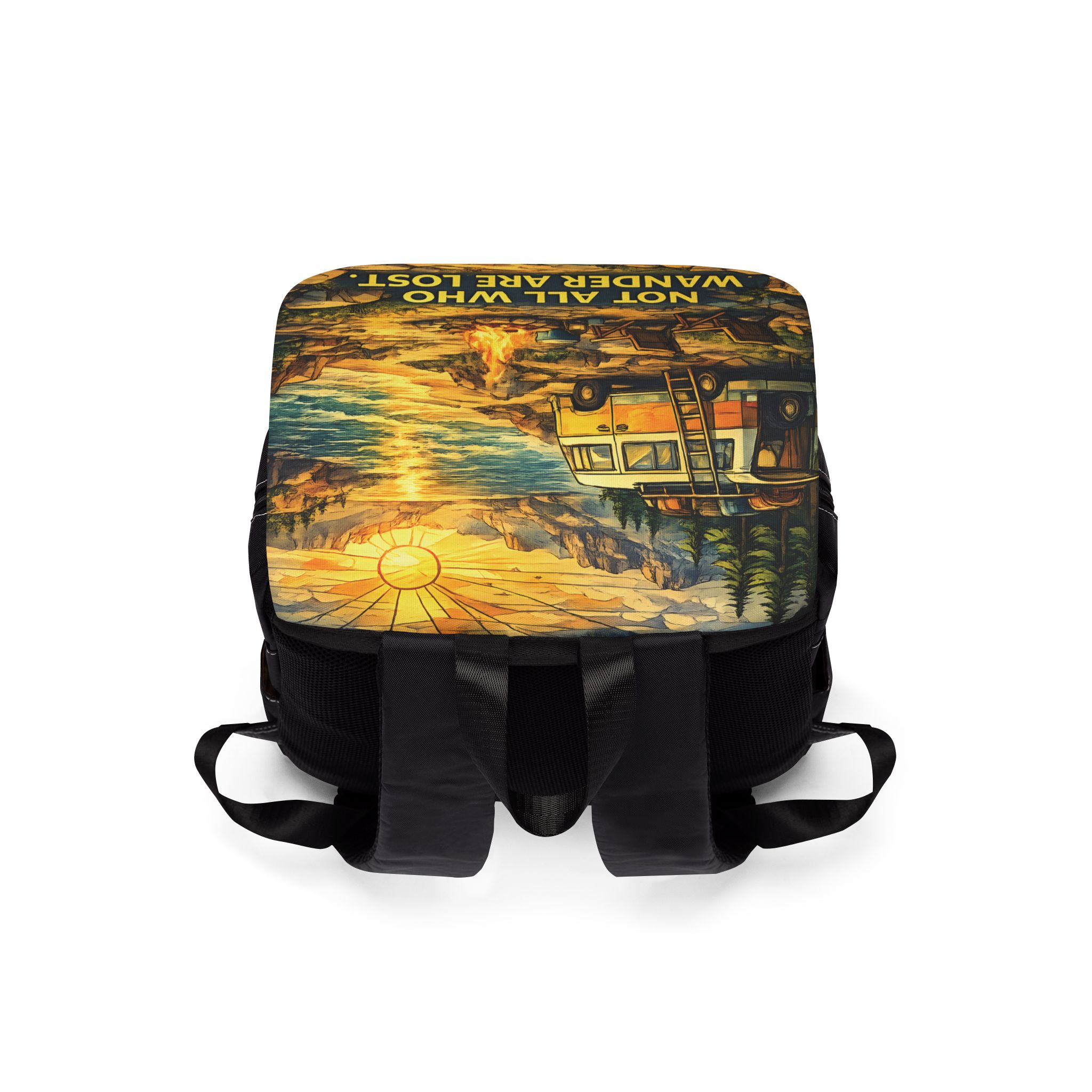 Unisex Casual Shoulder Backpack — "Not All Who Wander Are Lost " Design Cubic-Line