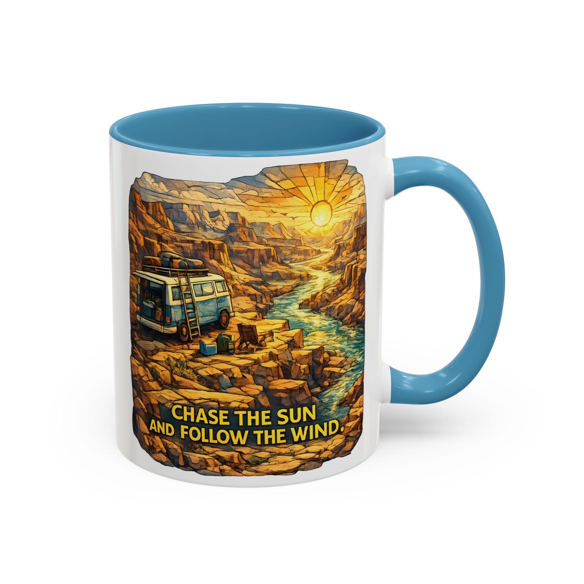 Accent Coffee Mug (11, 15oz) — "Chase The Sun And Follow The Wind" Design Cubic-Line