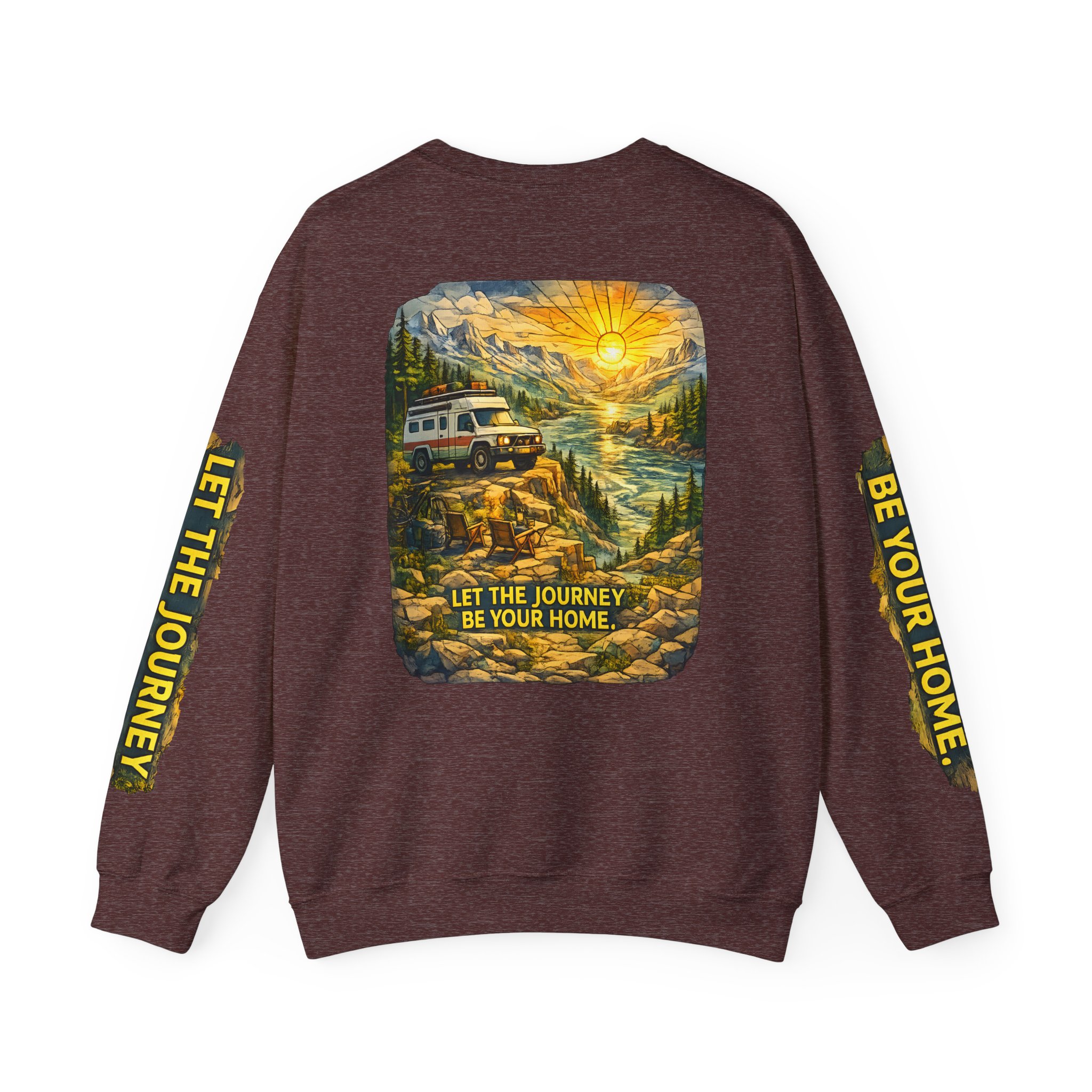 Unisex Heavy Blend™ Crewneck Sweatshirt — "Let The Journey Be Your Home" Design Cubic-Line