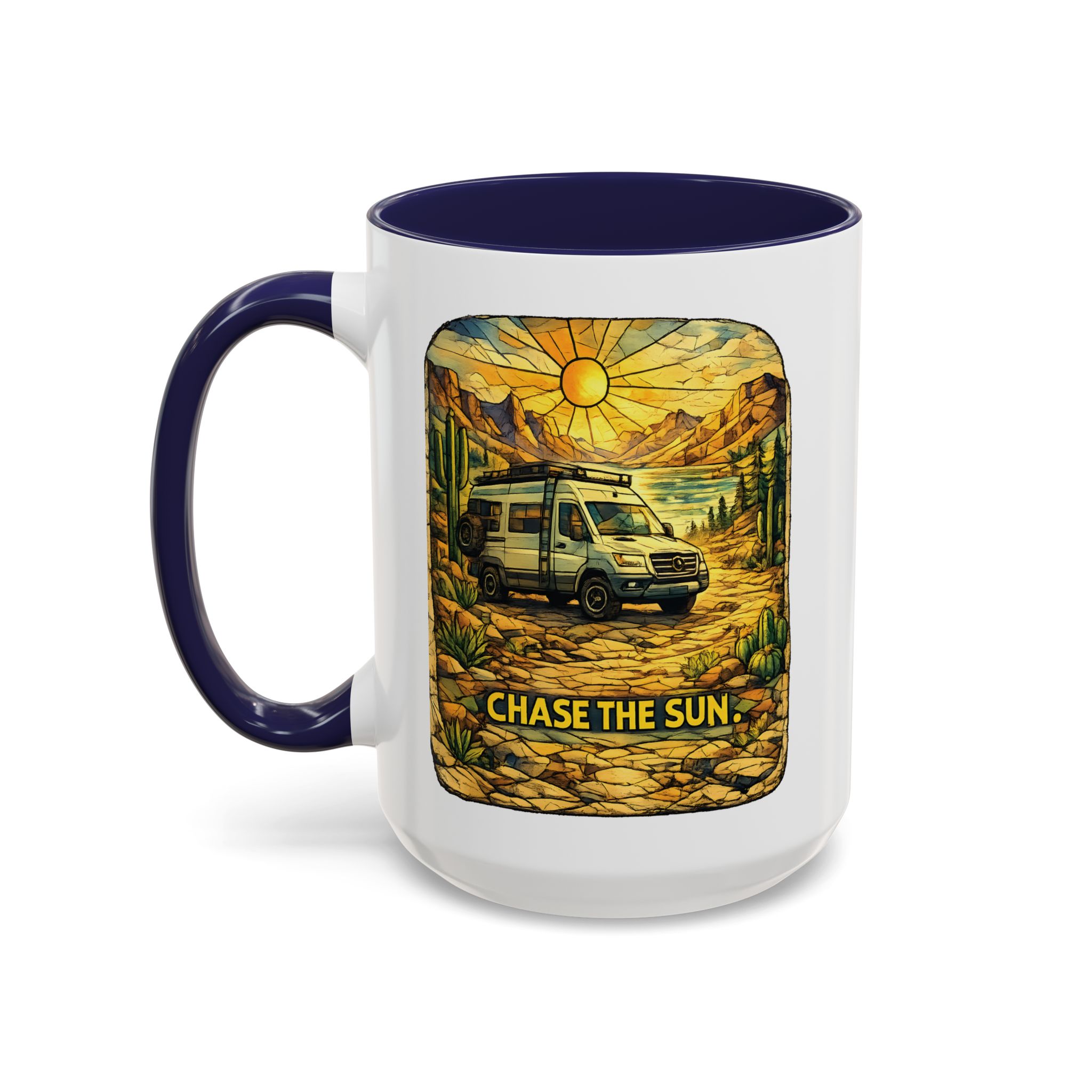 Accent Coffee Mug (11, 15oz) — "Chase The Sun" Design Cubic-Line