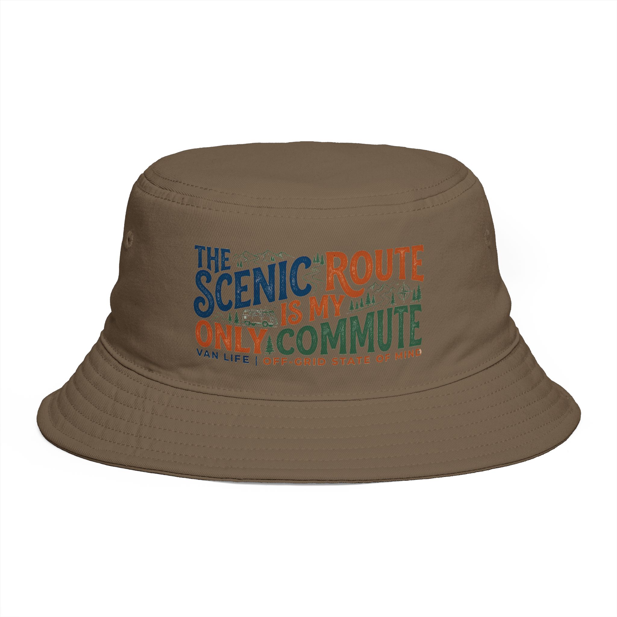 Bucket Hat — “The Scenic Route Is My Only Commute” Embroidered Outdoor Travel Hat