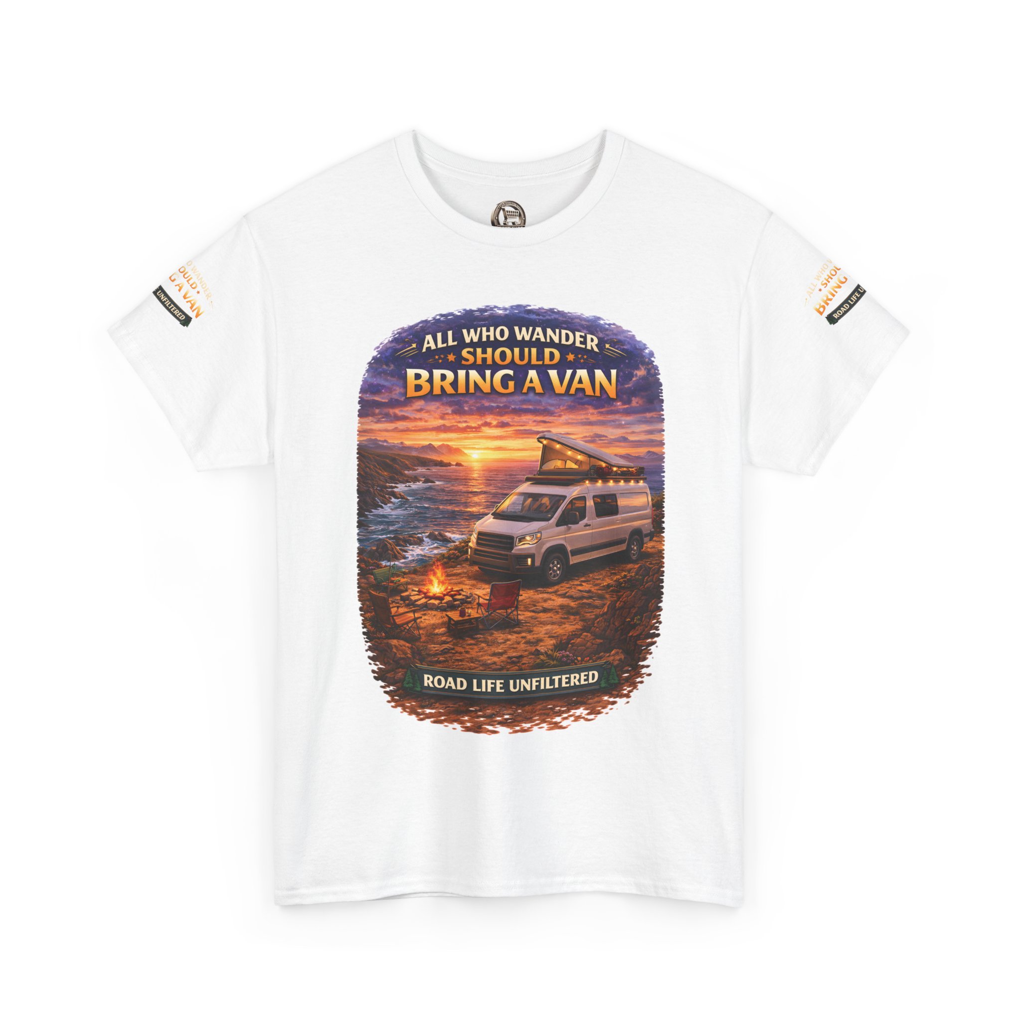 Unisex Heavy Cotton Tee — "All Who wander Should Bring A Van" Design Scenic-Line