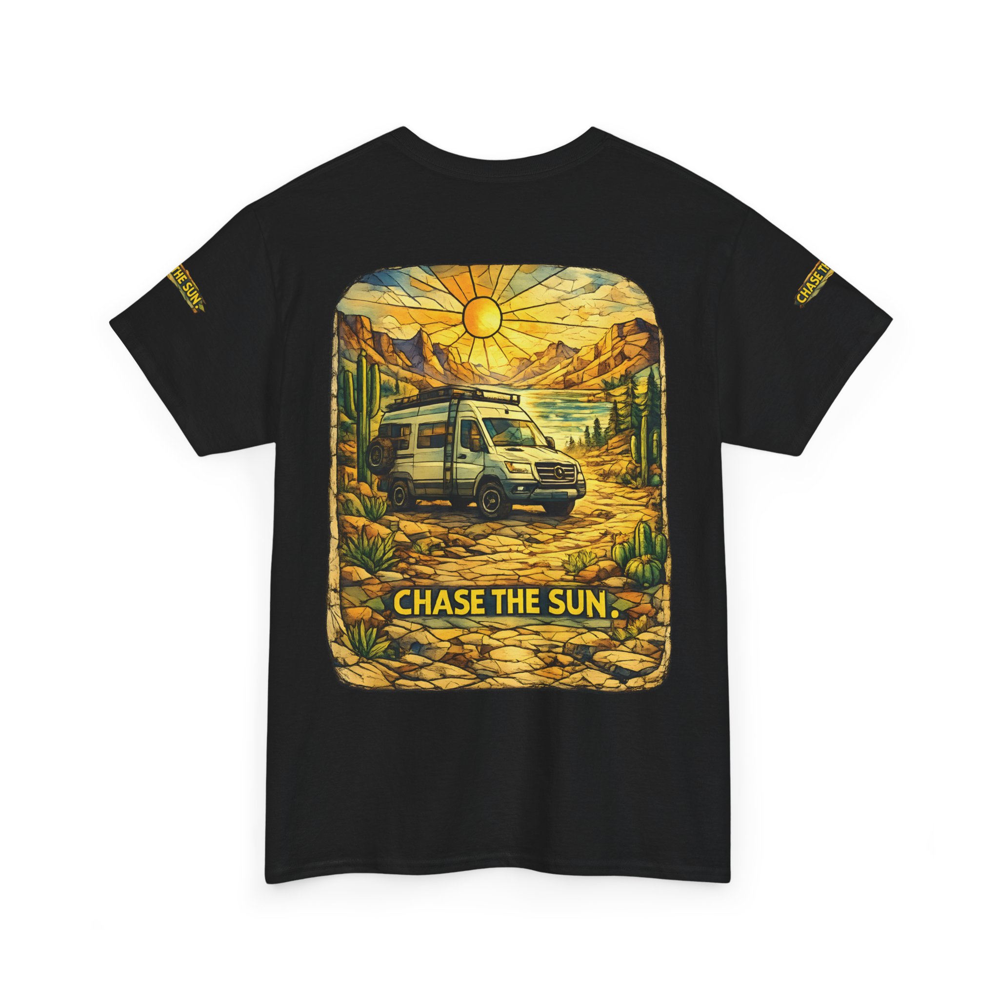 Unisex Heavy Cotton Tee — "Chase The Sun" Design Cubic-Line