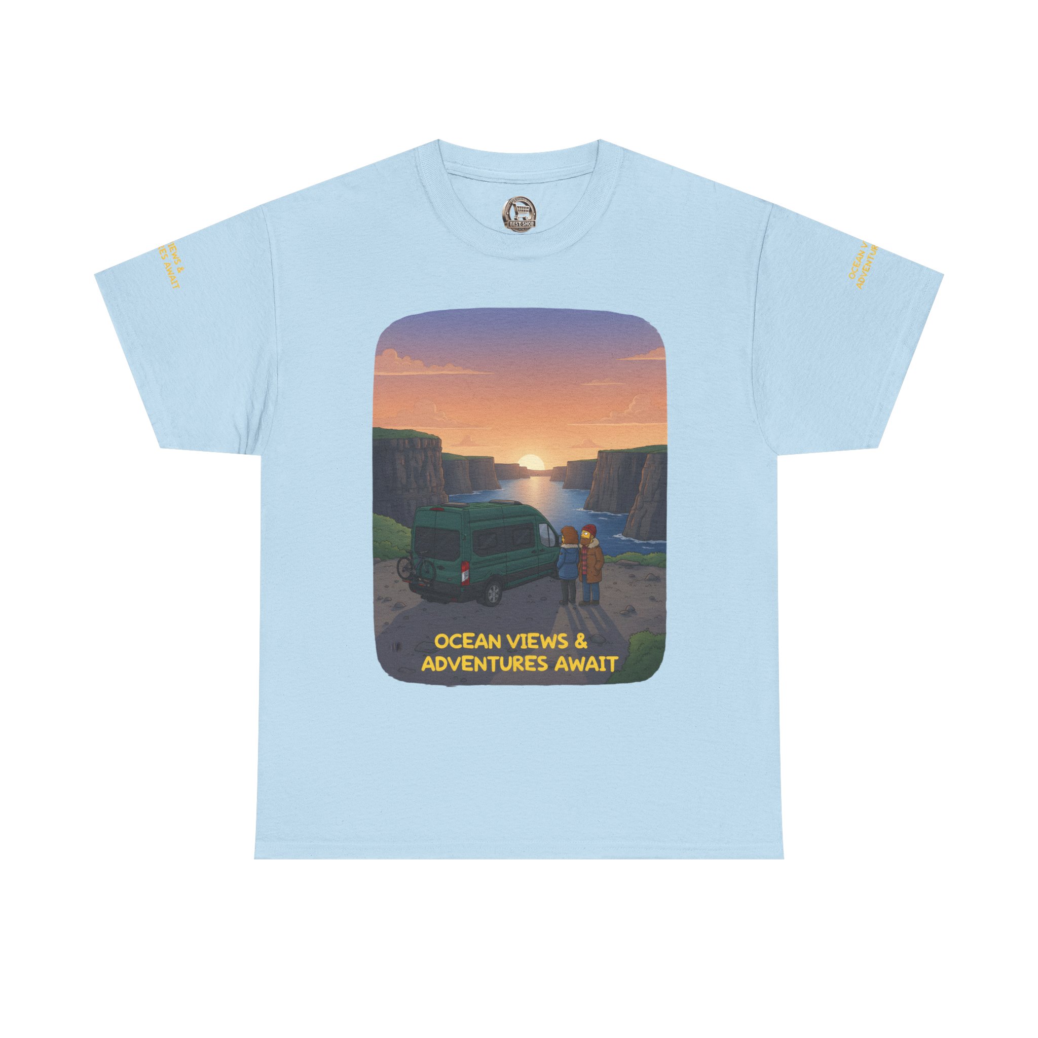 Unisex Heavy Cotton Tee — "Ocean Views-Adventures Awaits" Design Sitcom-Line