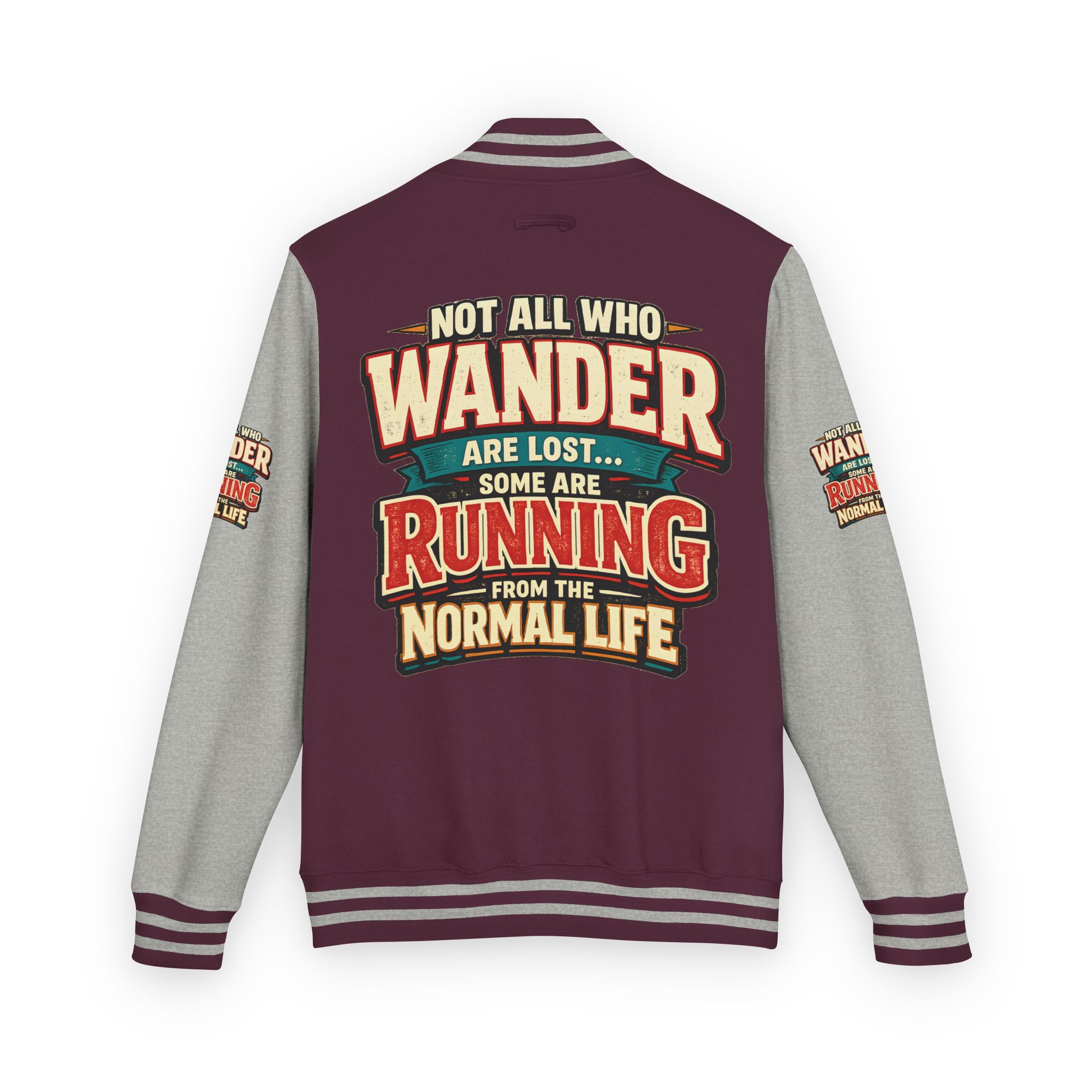 Unisex Heavyweight Letterman Jacket — "Not All Who Wander Are Lost" Design F**K-Line