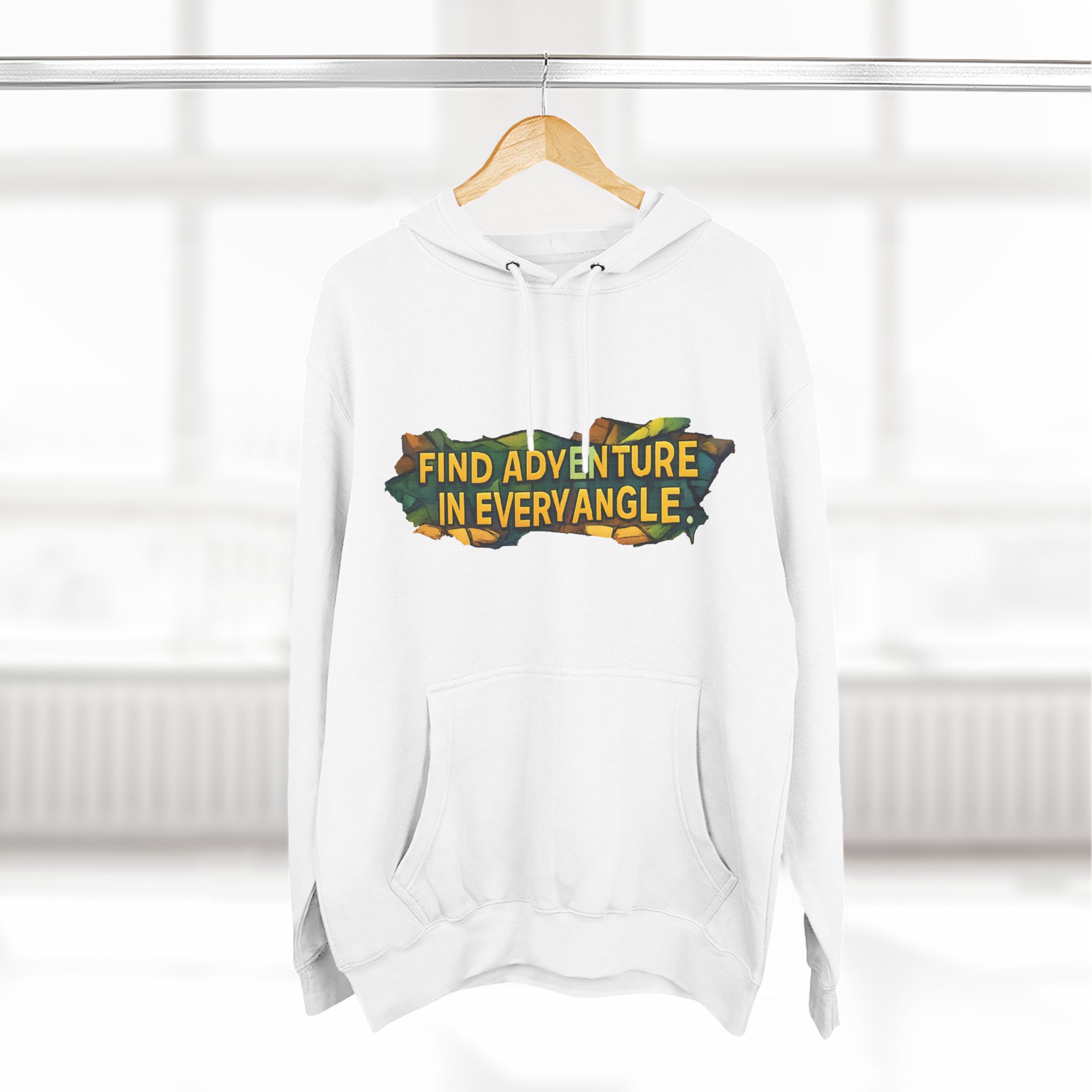 Three-Panel Fleece Hoodie - "Find Adventure In Every Corner" Design Cubic-Line