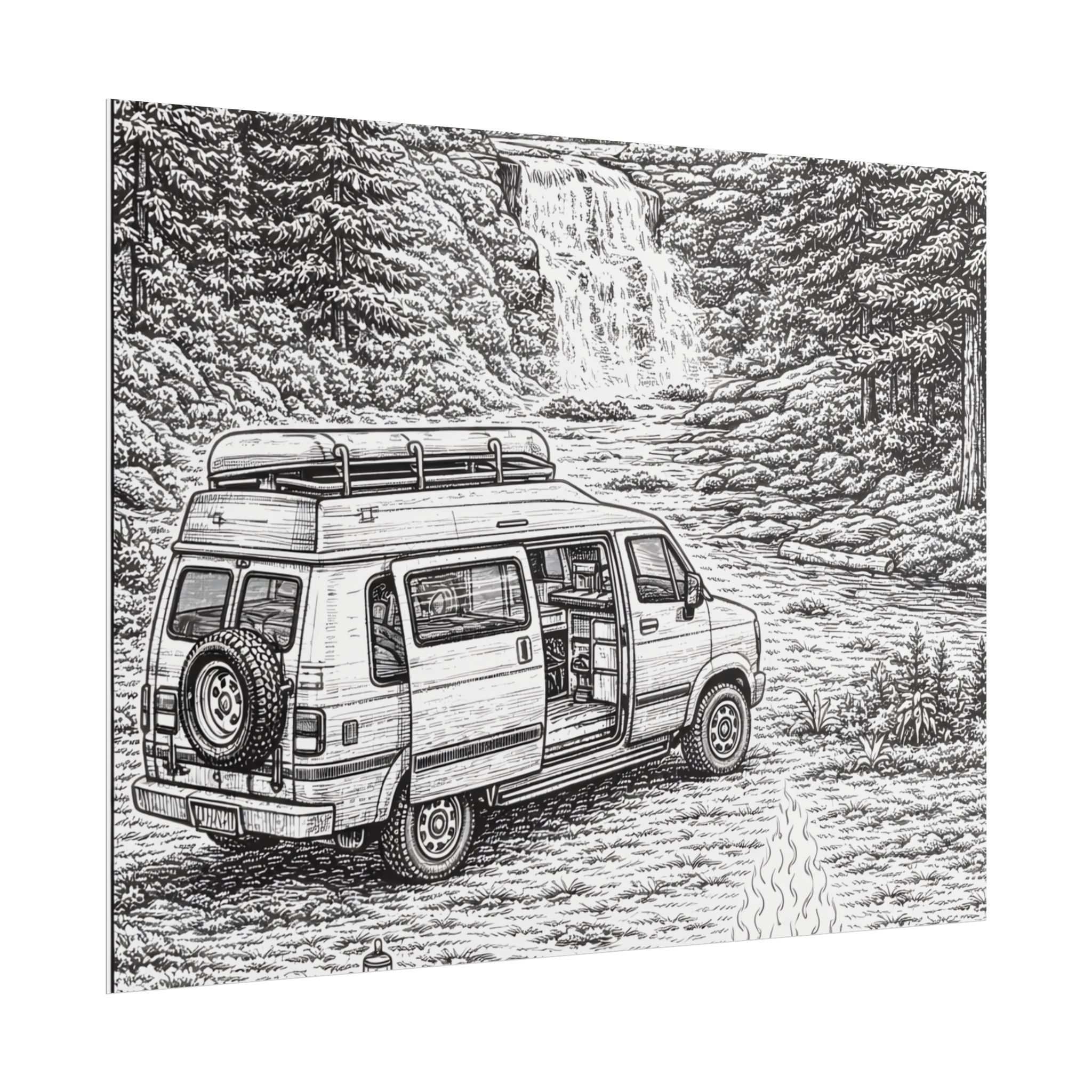 Campervan Poster — Vintage RV Camping Landscape Wall Art