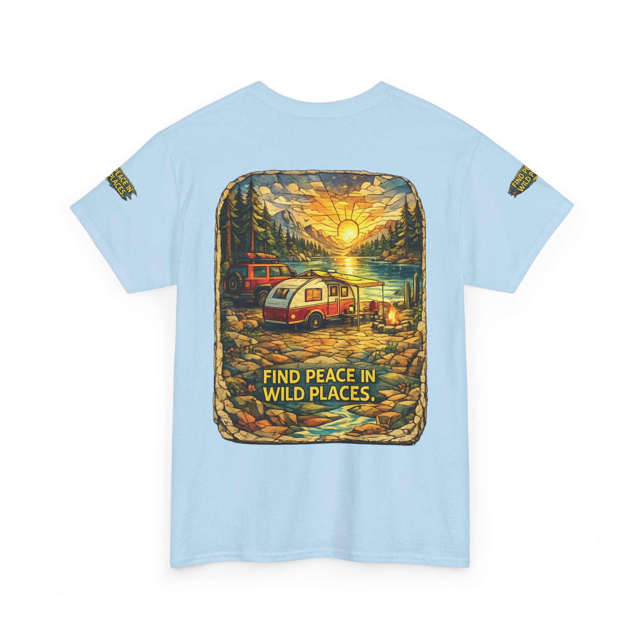 Unisex Heavy Cotton Tee — "Find Peace In Wild Places" Design Cubic-Line