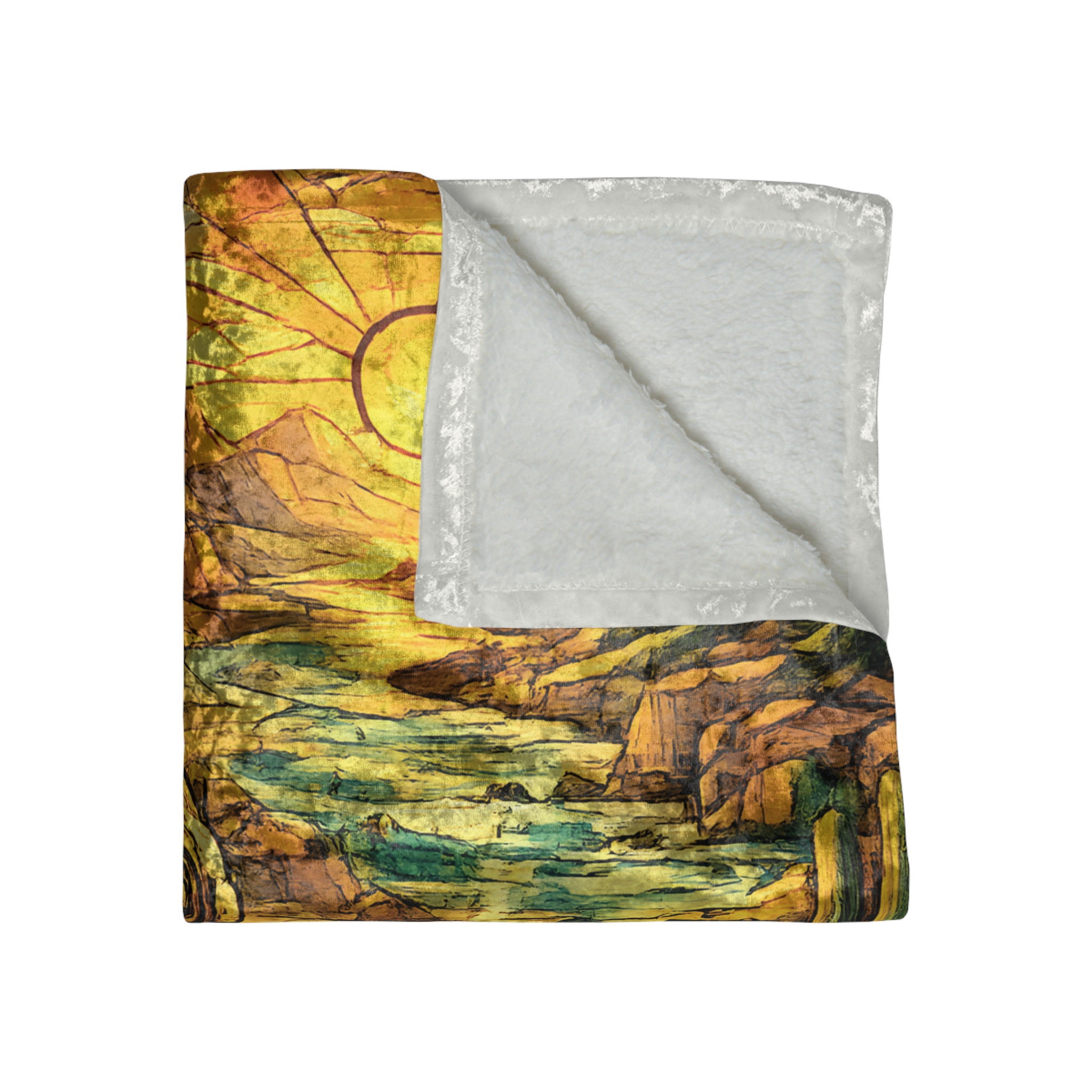 Crushed Velvet Blanket —"Chase The Settings Sun" Design Cubic-Line(Campervan)