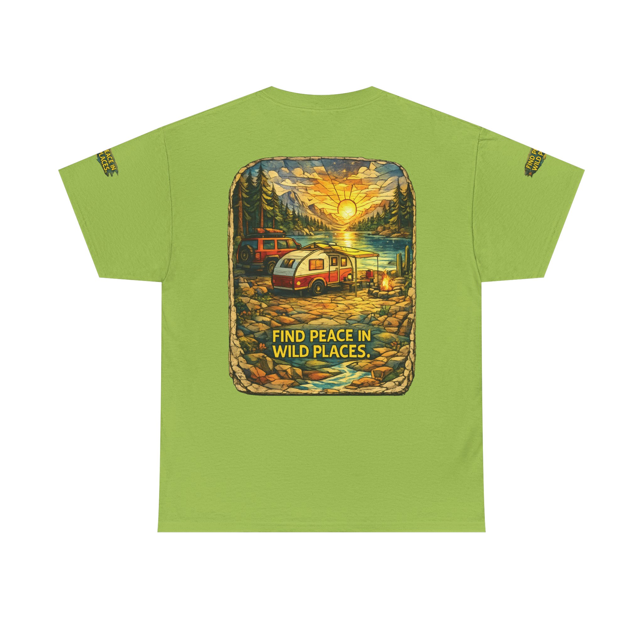 Unisex Heavy Cotton Tee — "Find Peace In Wild Places" Design Cubic-Line
