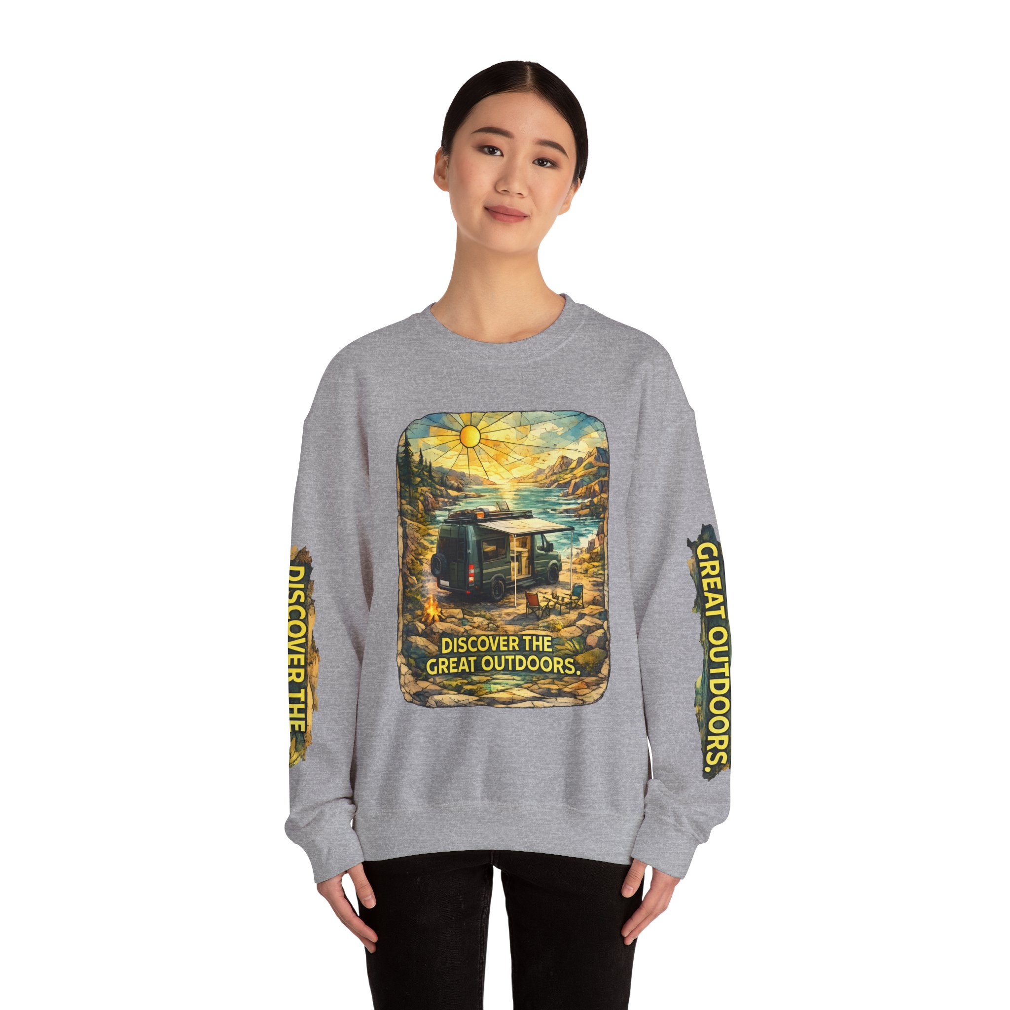 Unisex Heavy Blend™ Crewneck Sweatshirt — "Discover The Great Outdoors" Design Cubic-Line