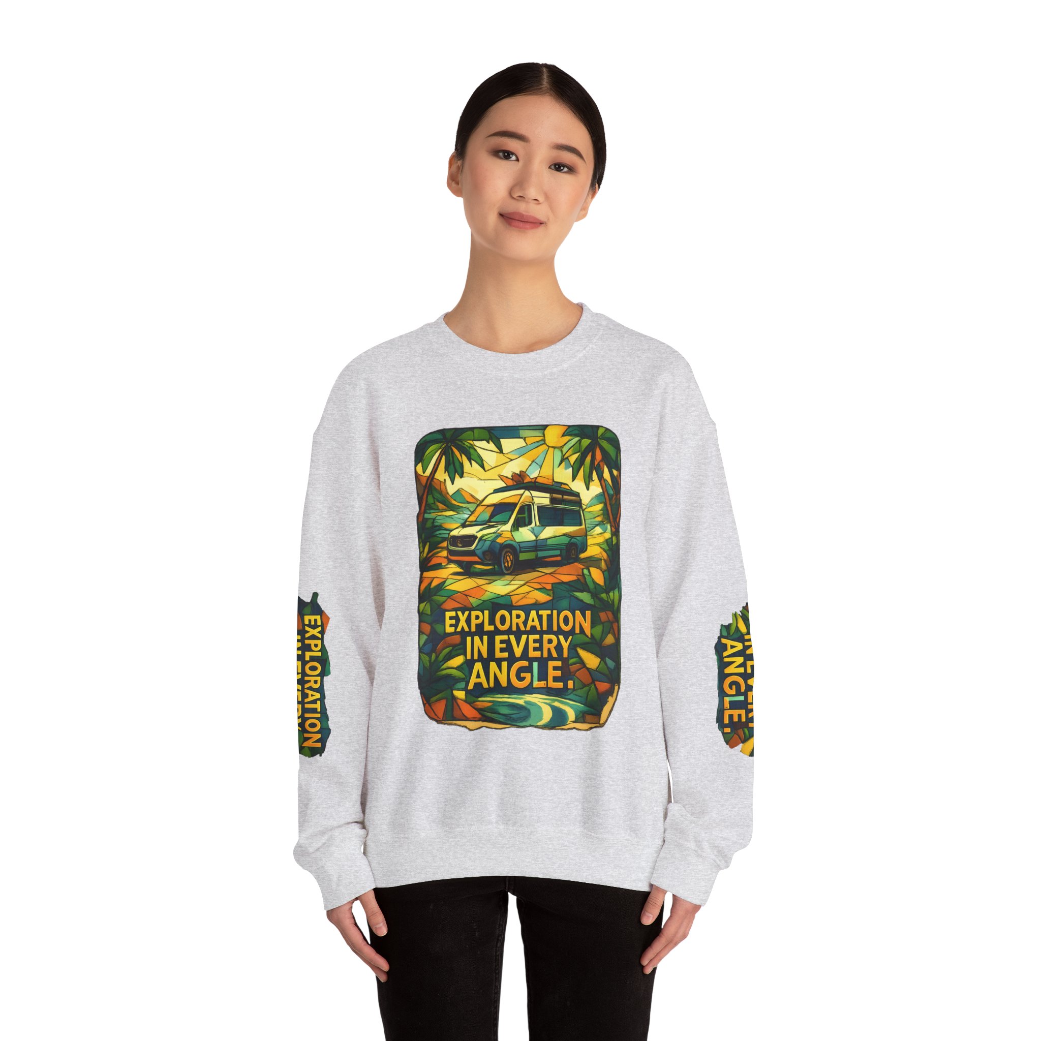 Unisex Heavy Blend™ Crewneck Sweatshirt — "Exploration In Every Angle" Design Cubic-Line
