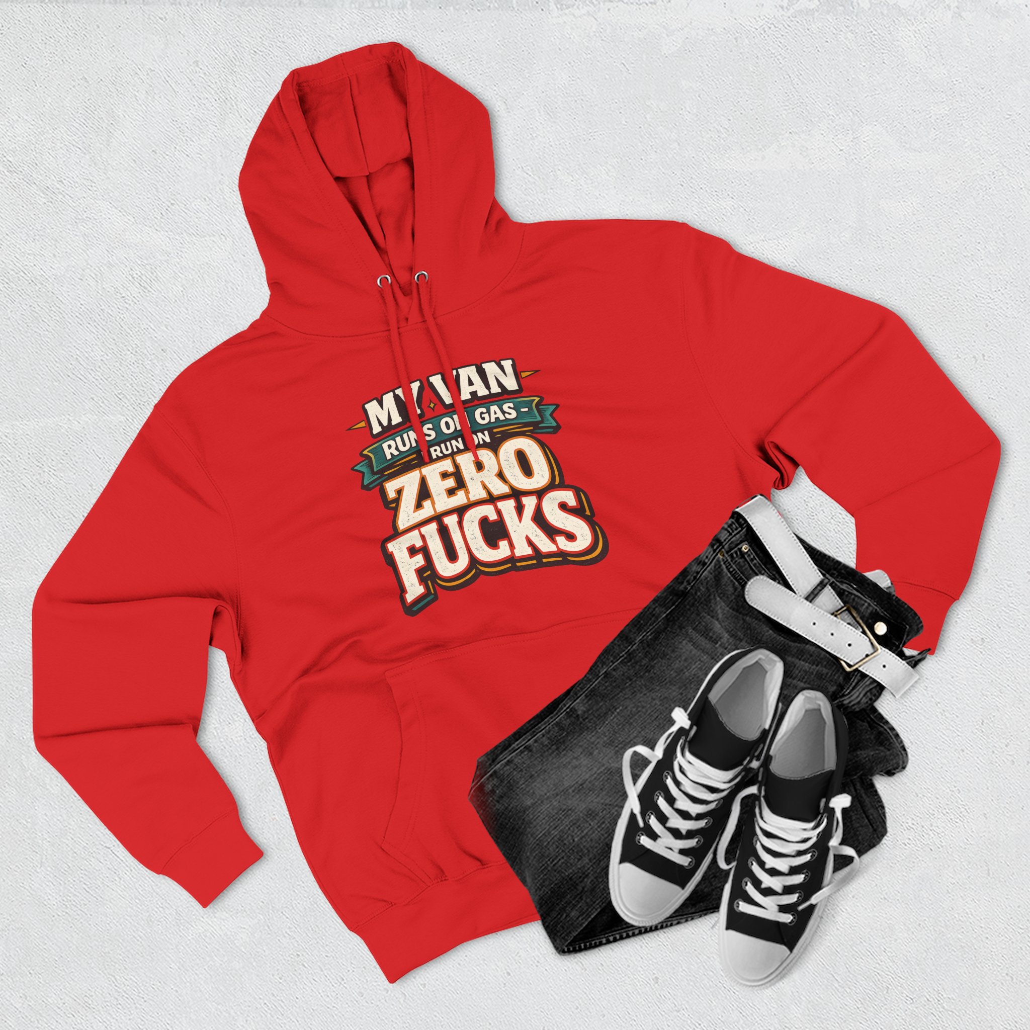 Three-Panel Fleece Hoodie - "My Van Runs On Gas" Design F**K-Line