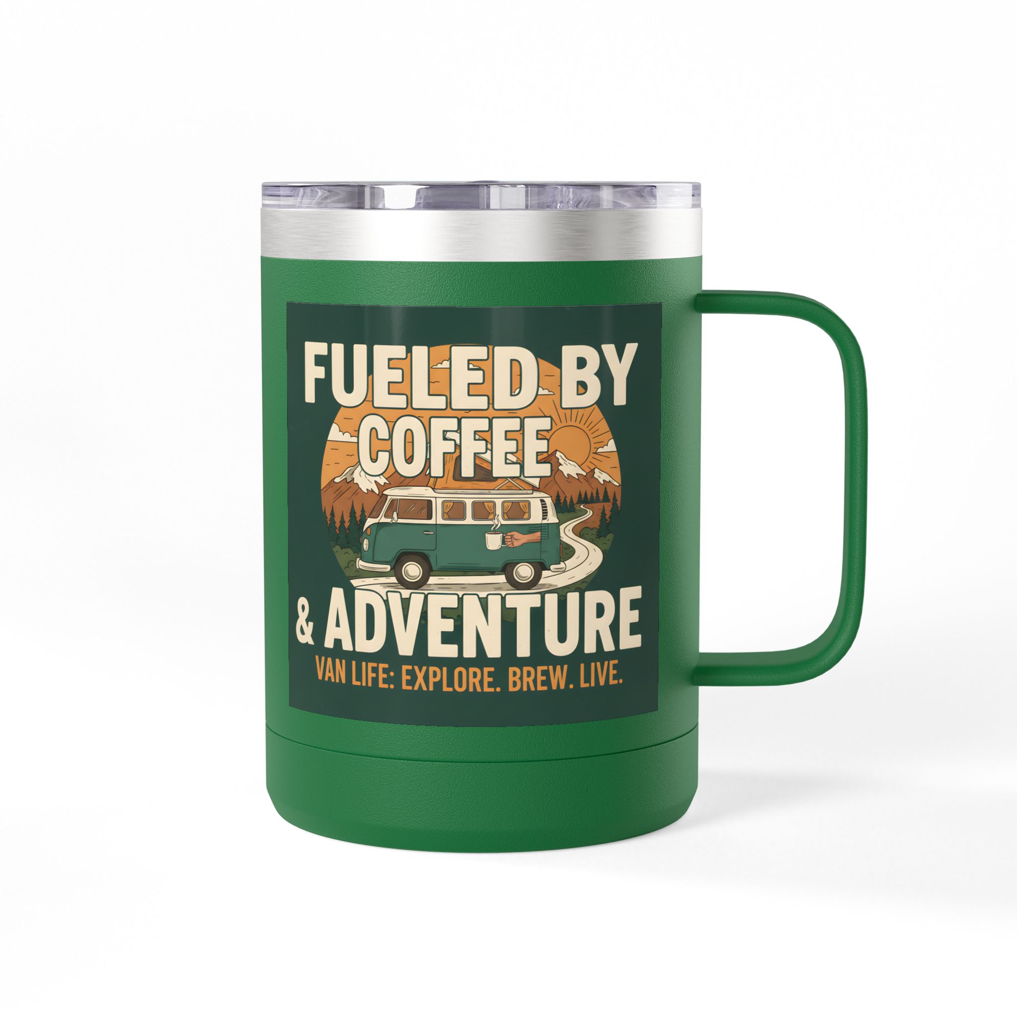 Coffee Mug Tumbler, 15oz — "Fueled by Coffee & Adventure"
