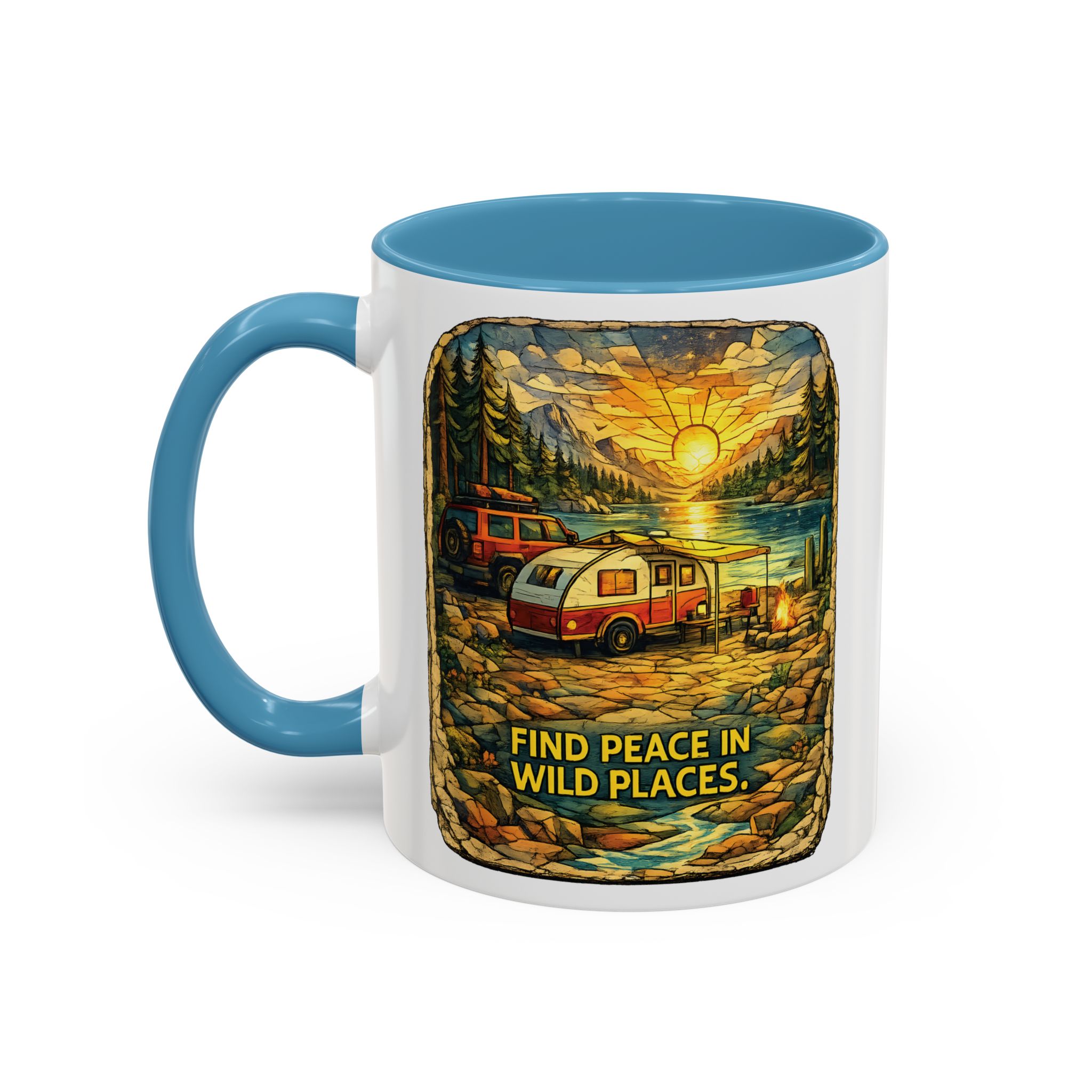 Accent Coffee Mug (11, 15oz) — "Find Peace In Wild Places" Design Cubic-Line
