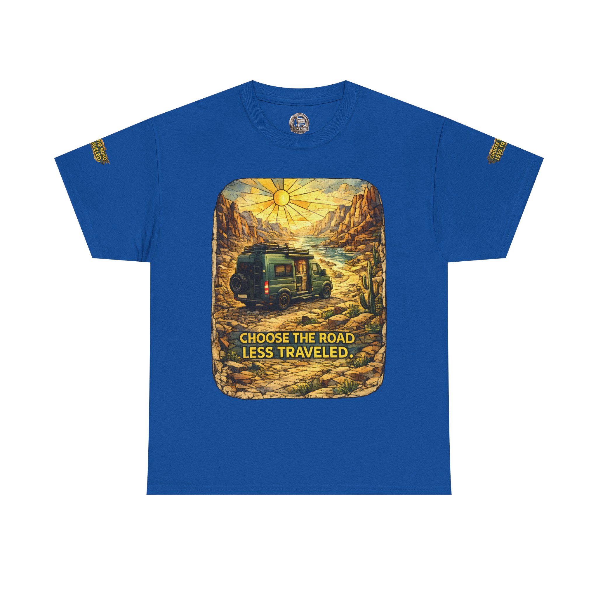 Unisex Heavy Cotton Tee — "Choose The Road Less Traveled" Design Cubic-Line