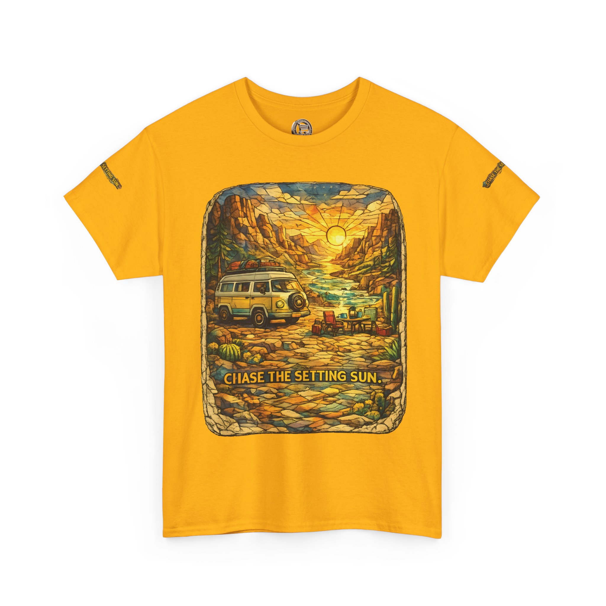 Unisex Heavy Cotton Tee — "Chase The Settings Sun" Design Cubic-Line