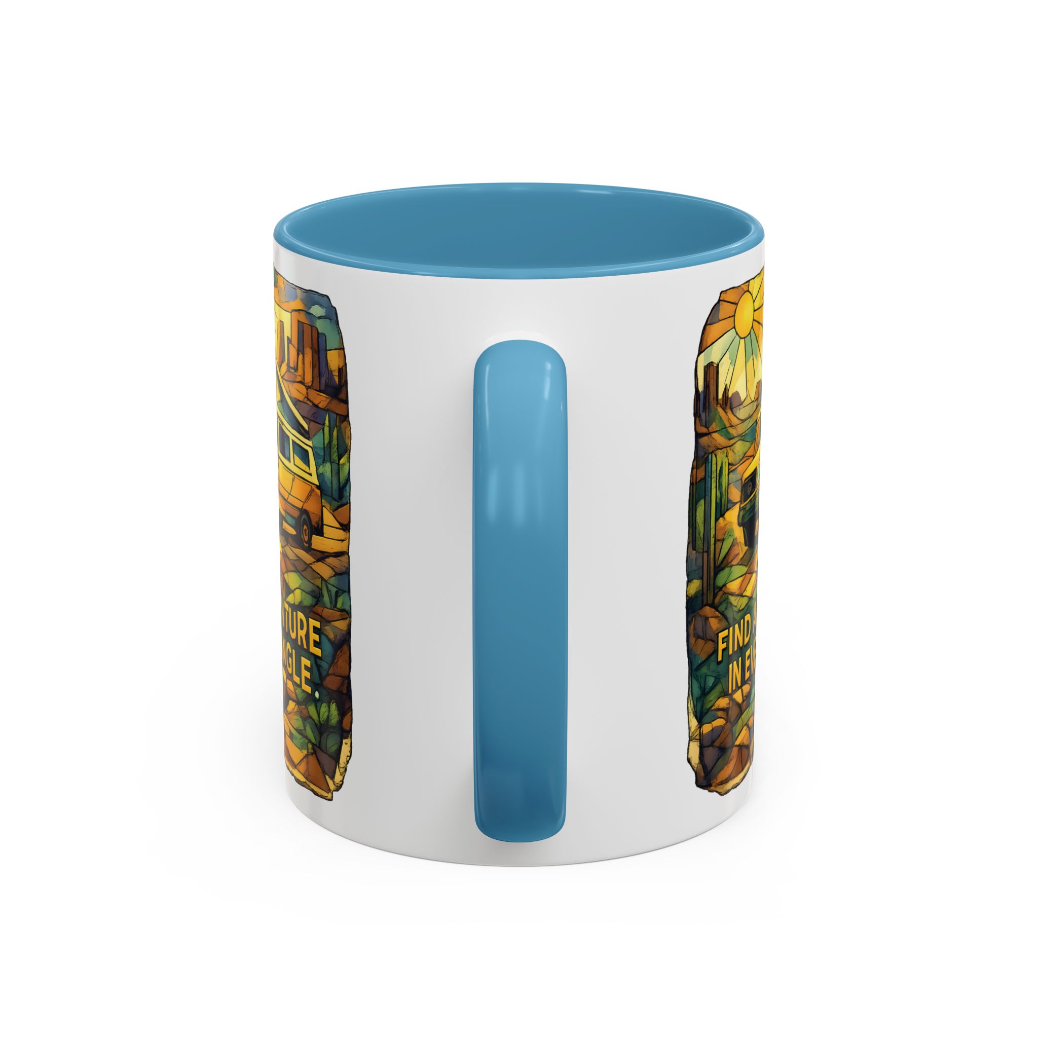 Accent Coffee Mug (11, 15oz) — "Find Adventure In Every Corner" Design Cubic-Line