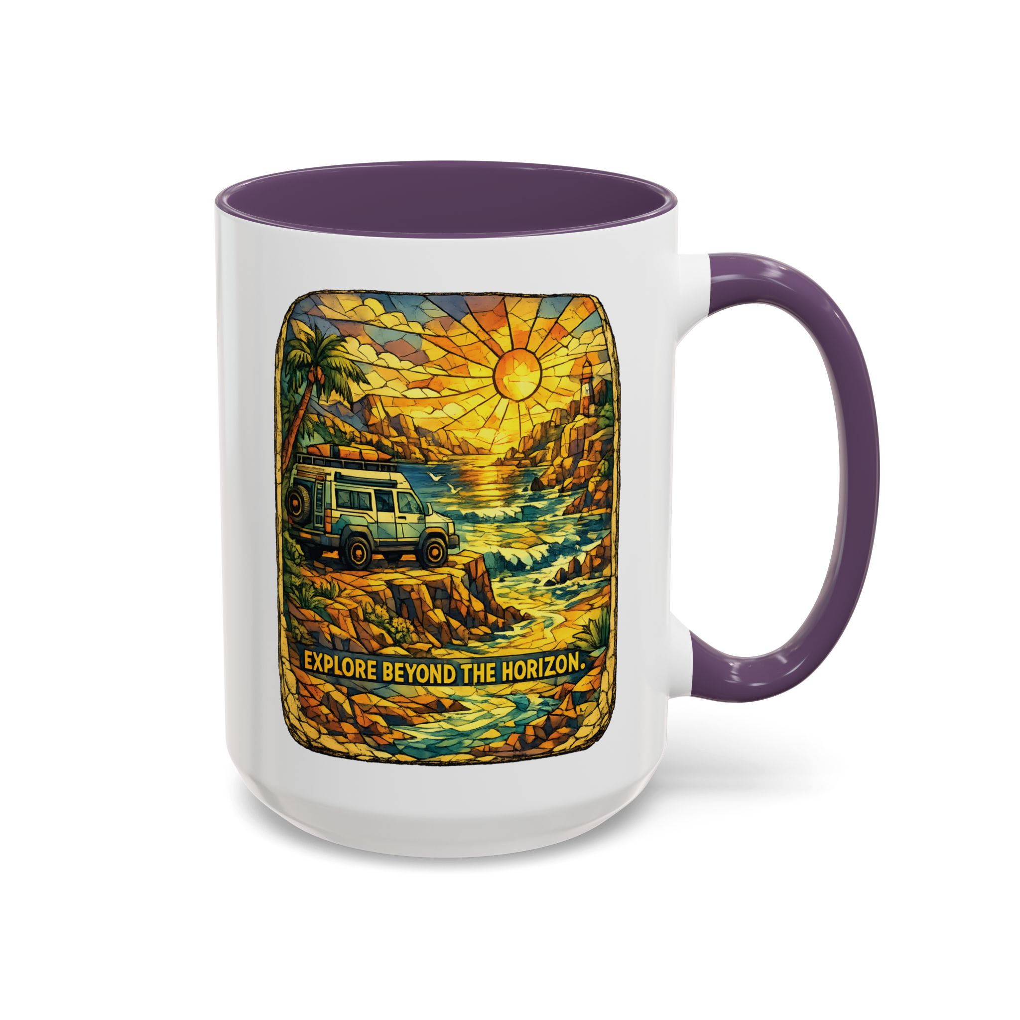 Accent Coffee Mug (11, 15oz) — "Explore Beyond The Horizon" Design Cubic-Line