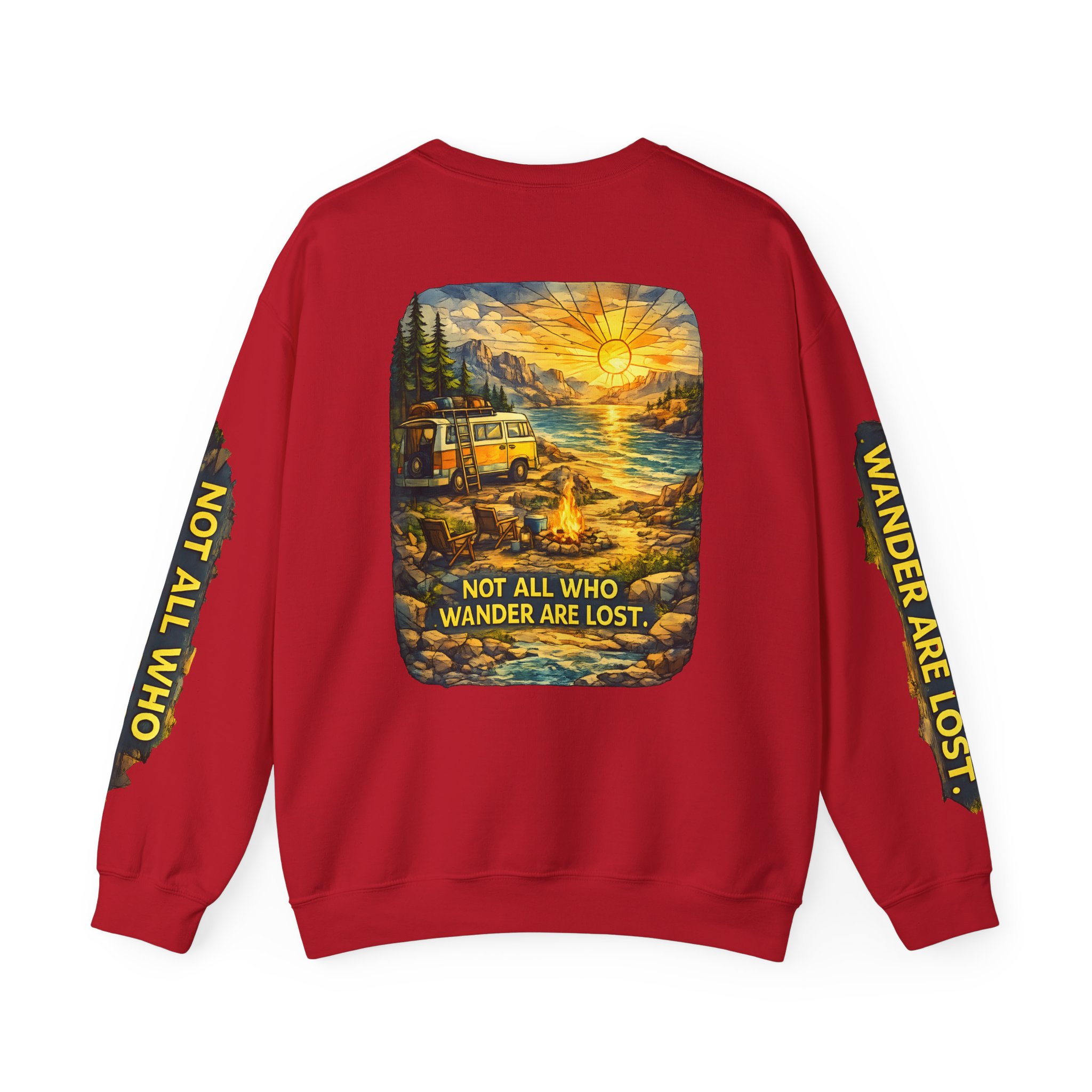 Unisex Heavy Blend™ Crewneck Sweatshirt — "Not All Who Wander Are Lost" Design Cubic-Line