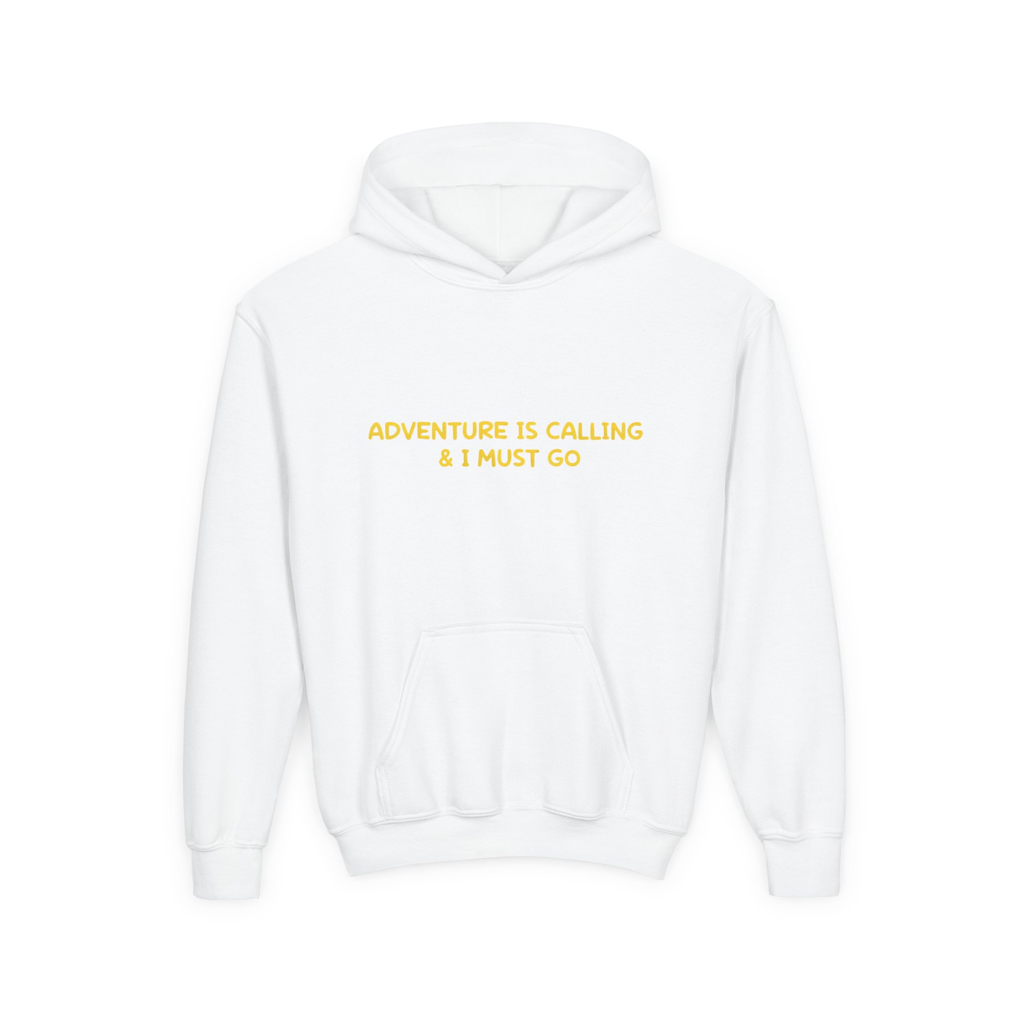 Youth Hoodie(Gildan) – "Adventure Is Calling-I Must Go" (Design Sitcom-Line)