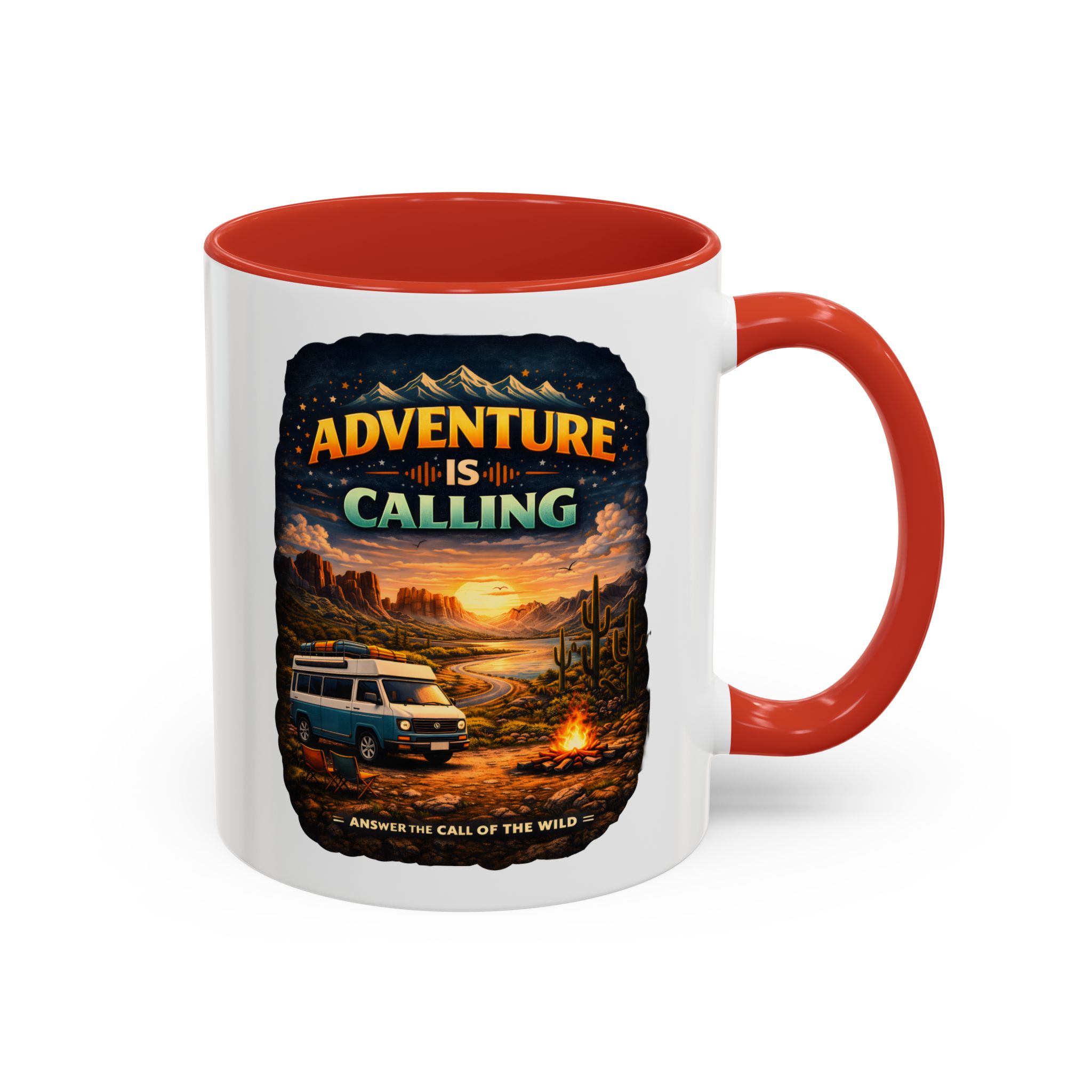 Accent Coffee Mug (11, 15oz) — "Adventure Is Calling" Design Scenic-Line