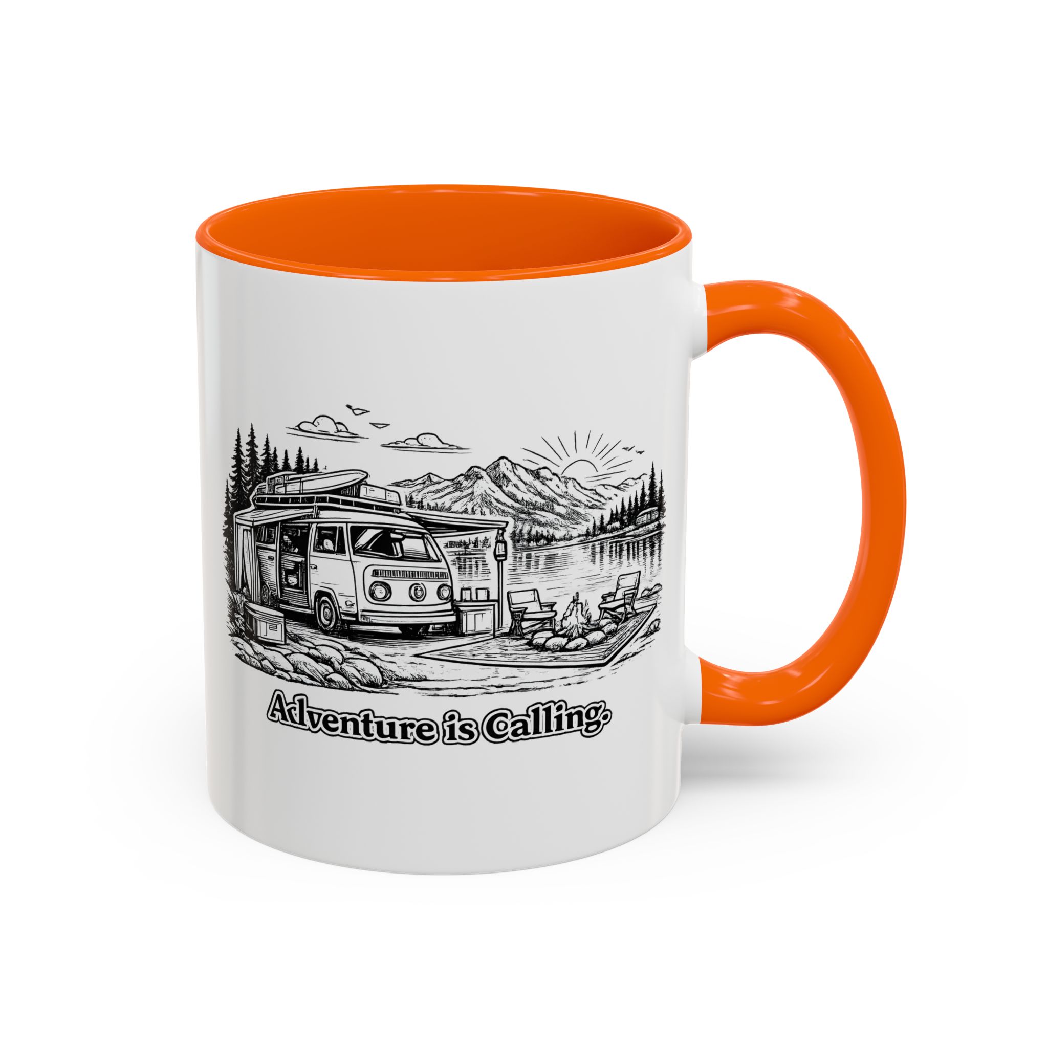 Accent Coffee Mug (11, 15oz) — "Adventure Is Calling" Design Minimal-Line