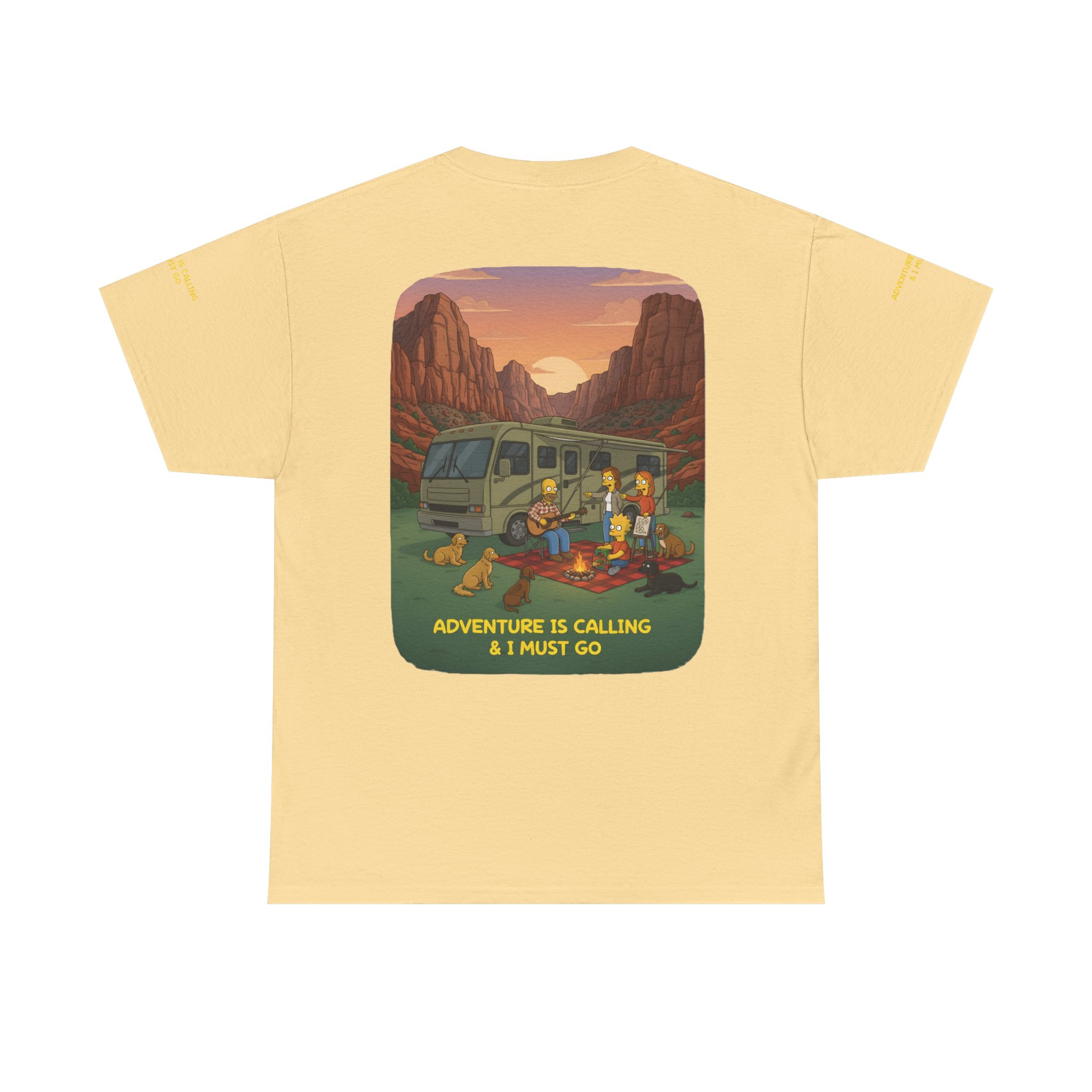 Unisex Heavy Cotton Tee — "Adventure Is Calling-I Must Go" Design Sitcom-Line
