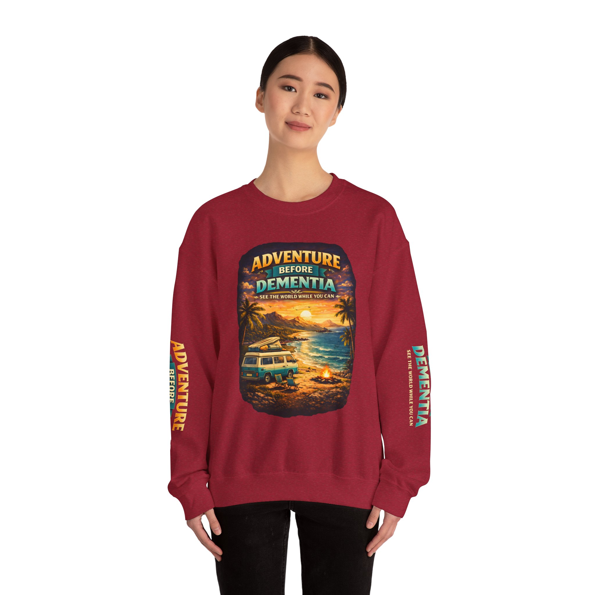Unisex Heavy Blend™ Crewneck Sweatshirt — "Adventure Before Dementia" Design Scenic-Line