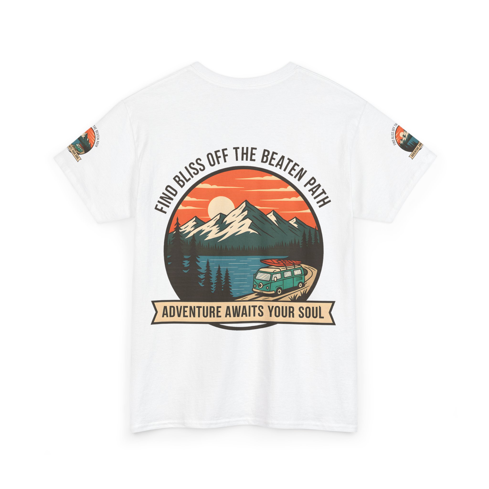 Unisex Heavy Cotton Tee — "Find Bliss Off the Beaten Path" Mountain & Camper T‑Shirt