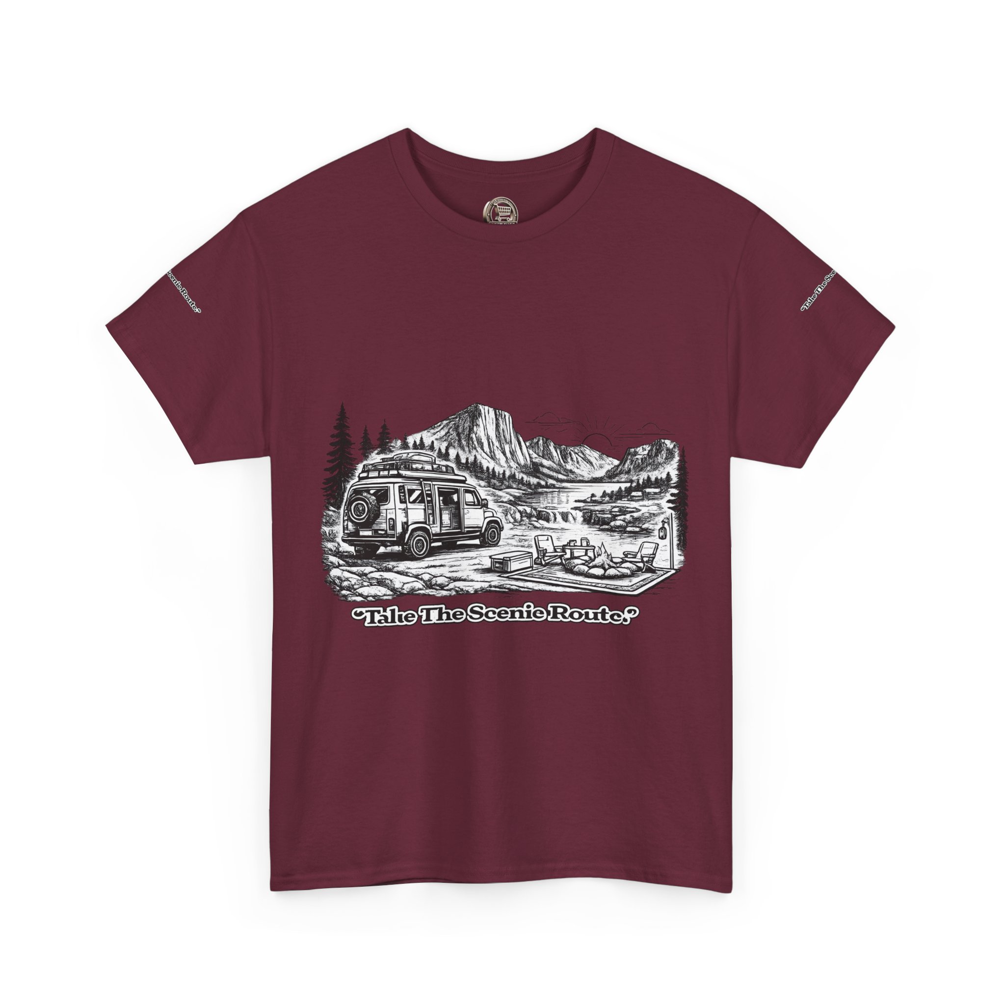 Unisex Heavy Cotton Tee — "Take The Scenic Route" Design Minimal-Line