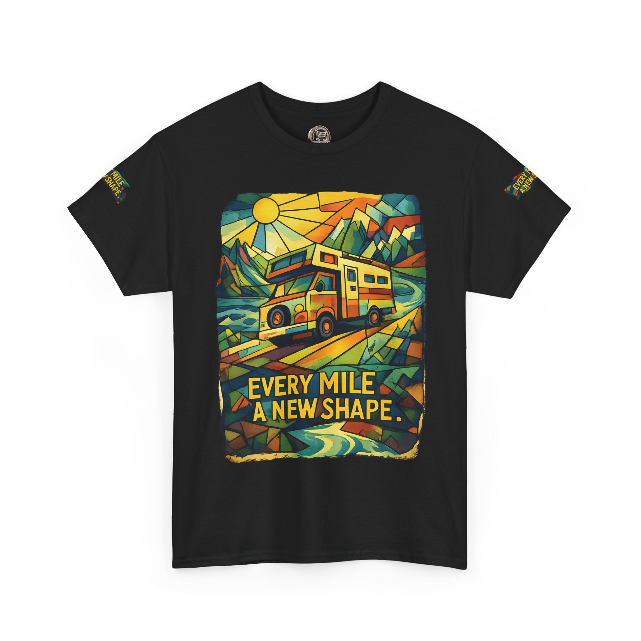 Unisex Heavy Cotton Tee — "Every Mile A New Shape" Design Cubic-Line