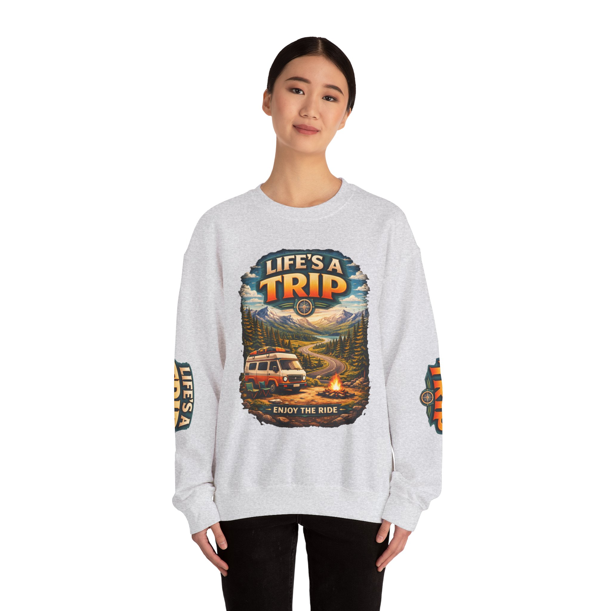 Unisex Heavy Blend™ Crewneck Sweatshirt — "Life s A Trip" Design Scenic-Line