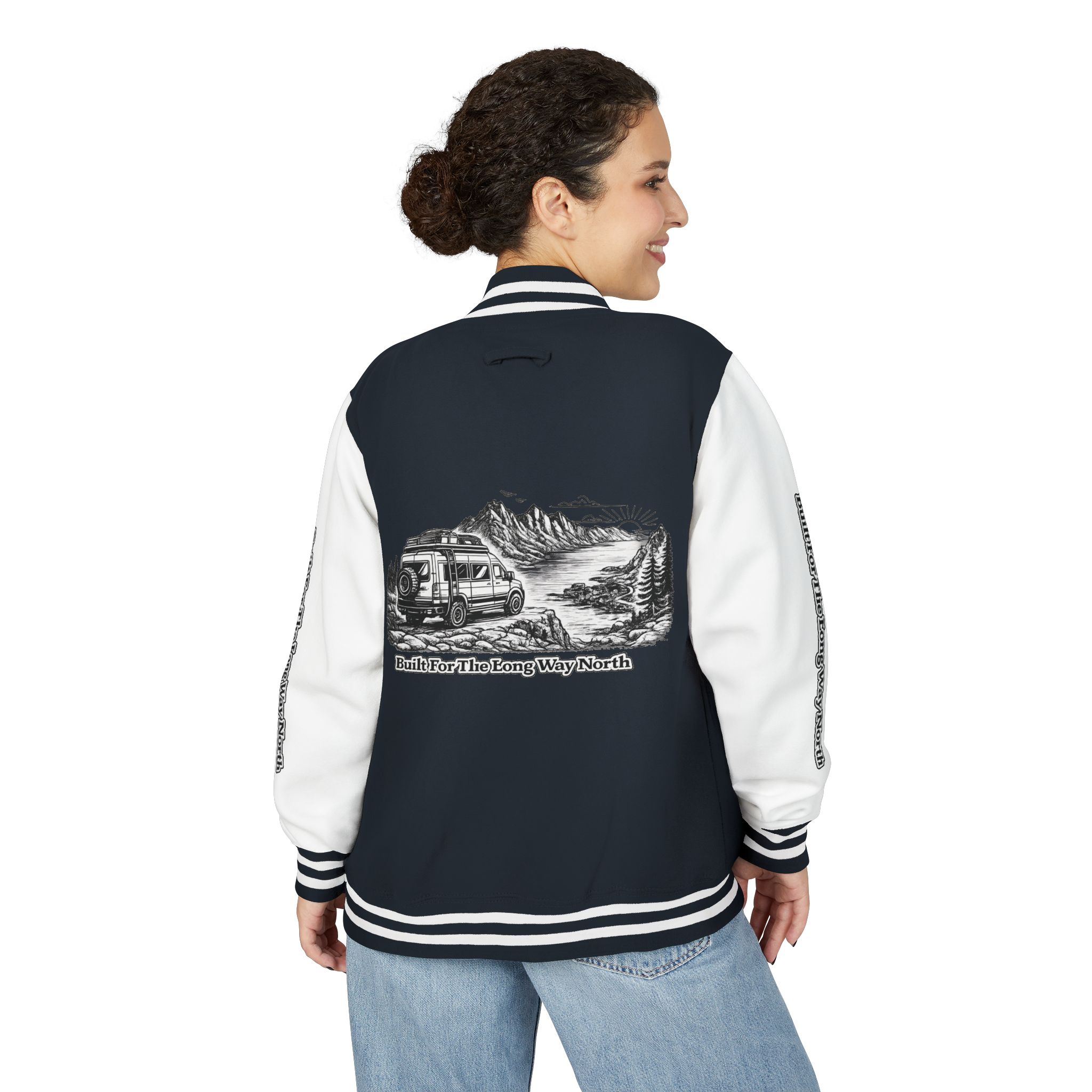 Unisex Heavyweight Letterman Jacket — "Built For The Long Way North" Travel Varsity Coat