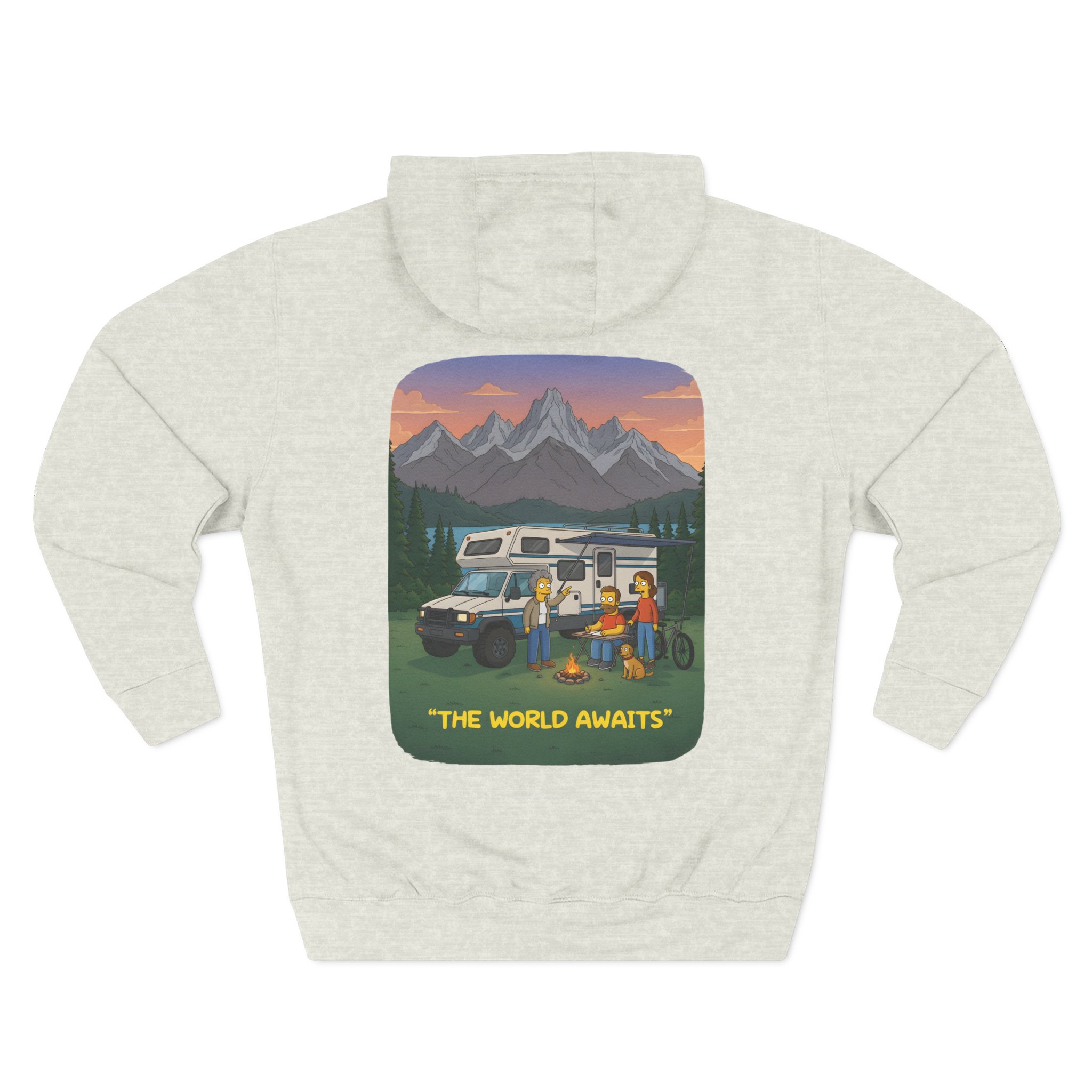 Three-Panel Fleece Hoodie - "The World Awaits" Design Sitcom-Line