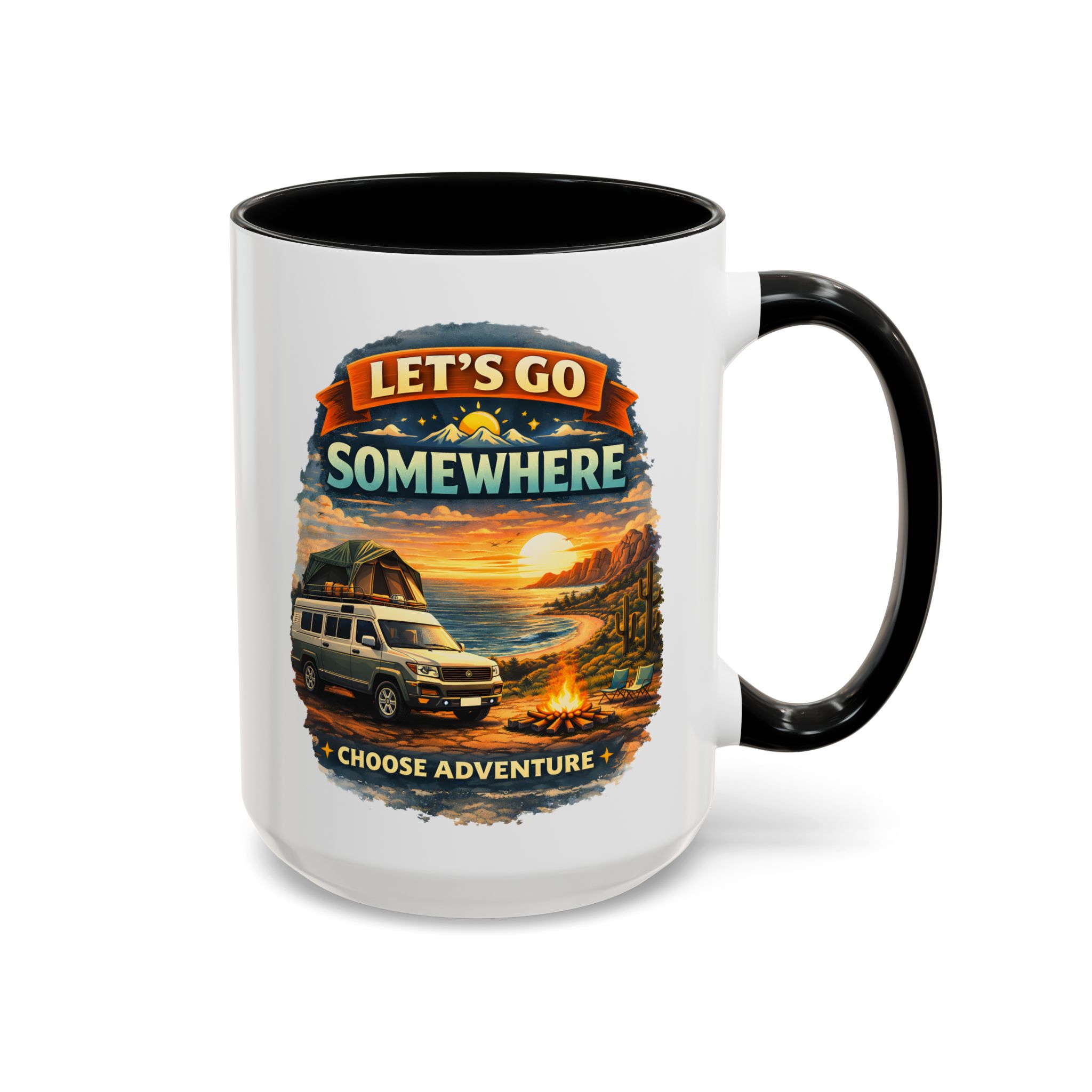 Accent Coffee Mug (11, 15oz) — "Lets Go Somewhere" Design Scenic-Line