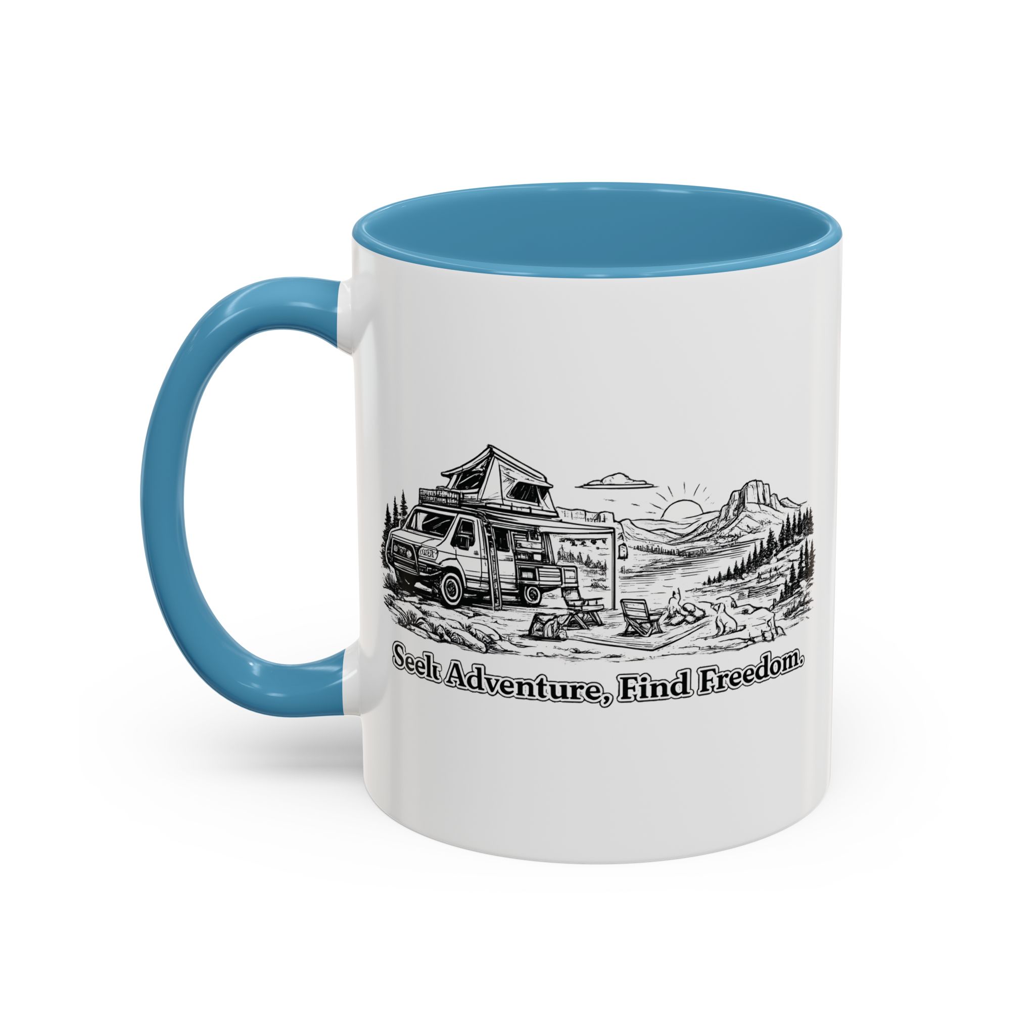 Accent Coffee Mug (11, 15oz) — "Seek Adventure, Find Freedom" Design Minimal-Line